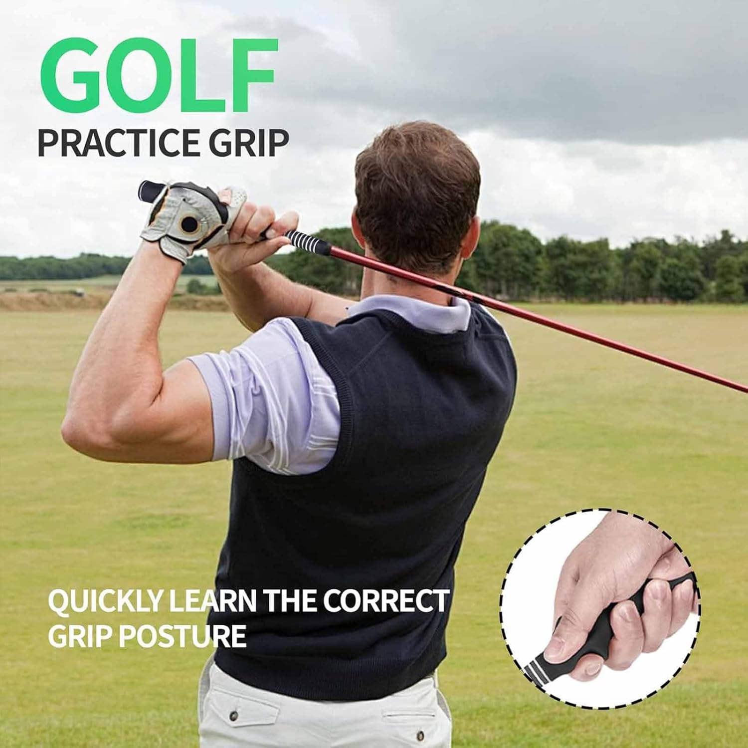 2-Pack Golf Training Grip Aid, 26 Cm Right-Handed Golf Club Grip Trainer, Black image number 2