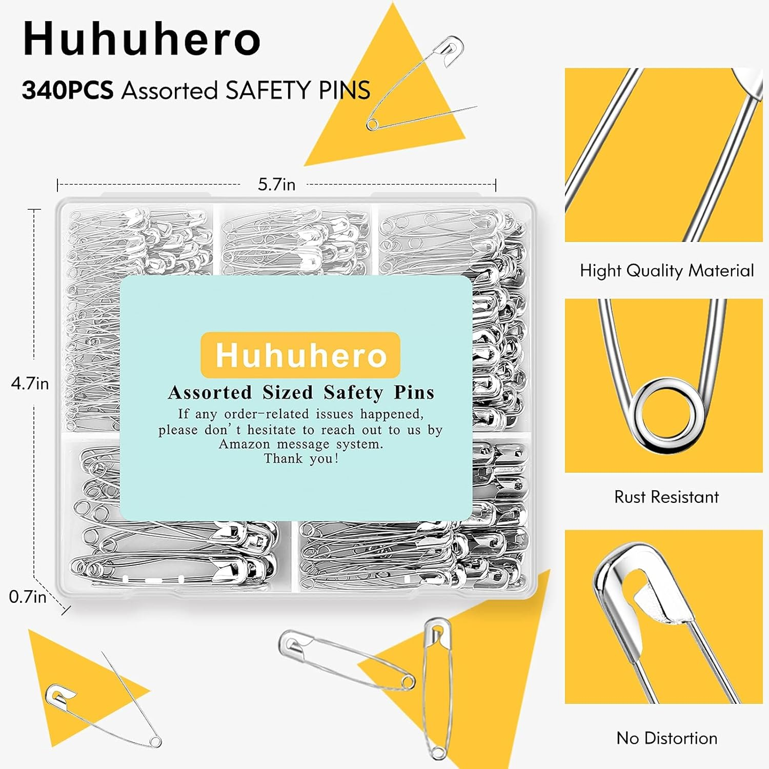 250 Pack Safety Pins Assorted, 6 Different Sizes Small and Large Safety Pins, Safety Pins for Clothes Pins Sewing, Nickel Plated Steel Safety Pin Bulk, Arts and Crafts Supplies (Silver) image number 5