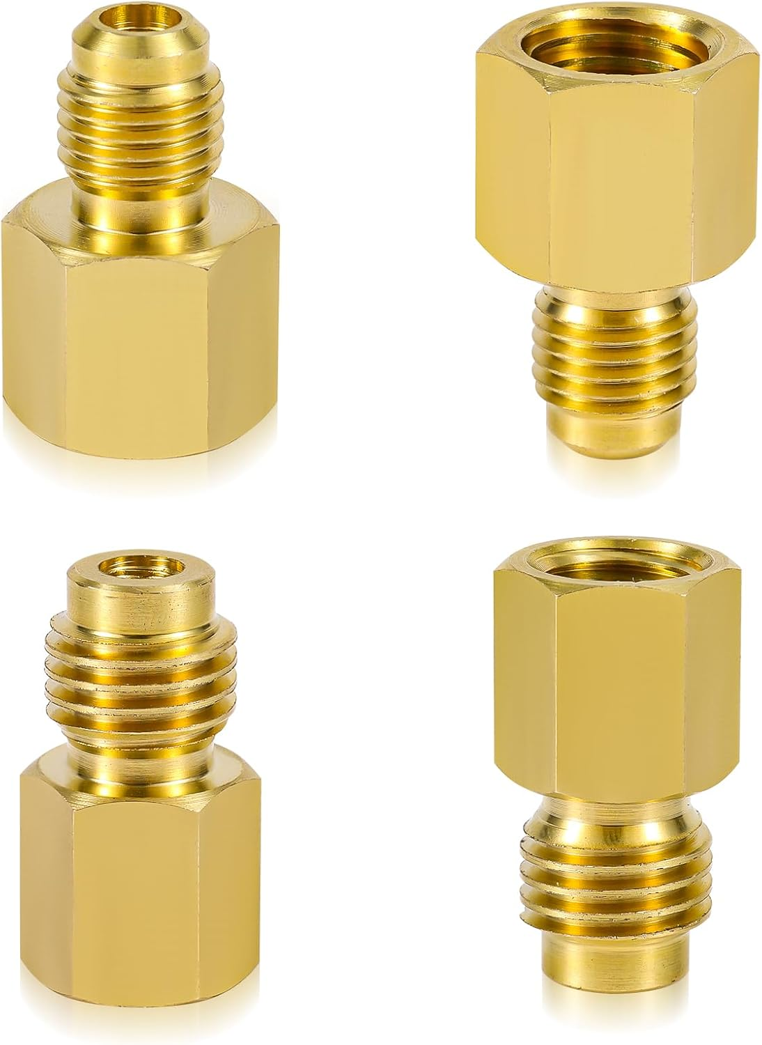 4Pcs Brass Refrigerant Tank Adapter, R134A to R12 Adapter Fittings 1/4 SAE Male to 1/2 Acme Female Flare Adaptor 1/2 Acme Male to 1/4 SAE Female Automotive Fittings for AC Refrigerant System image number 2