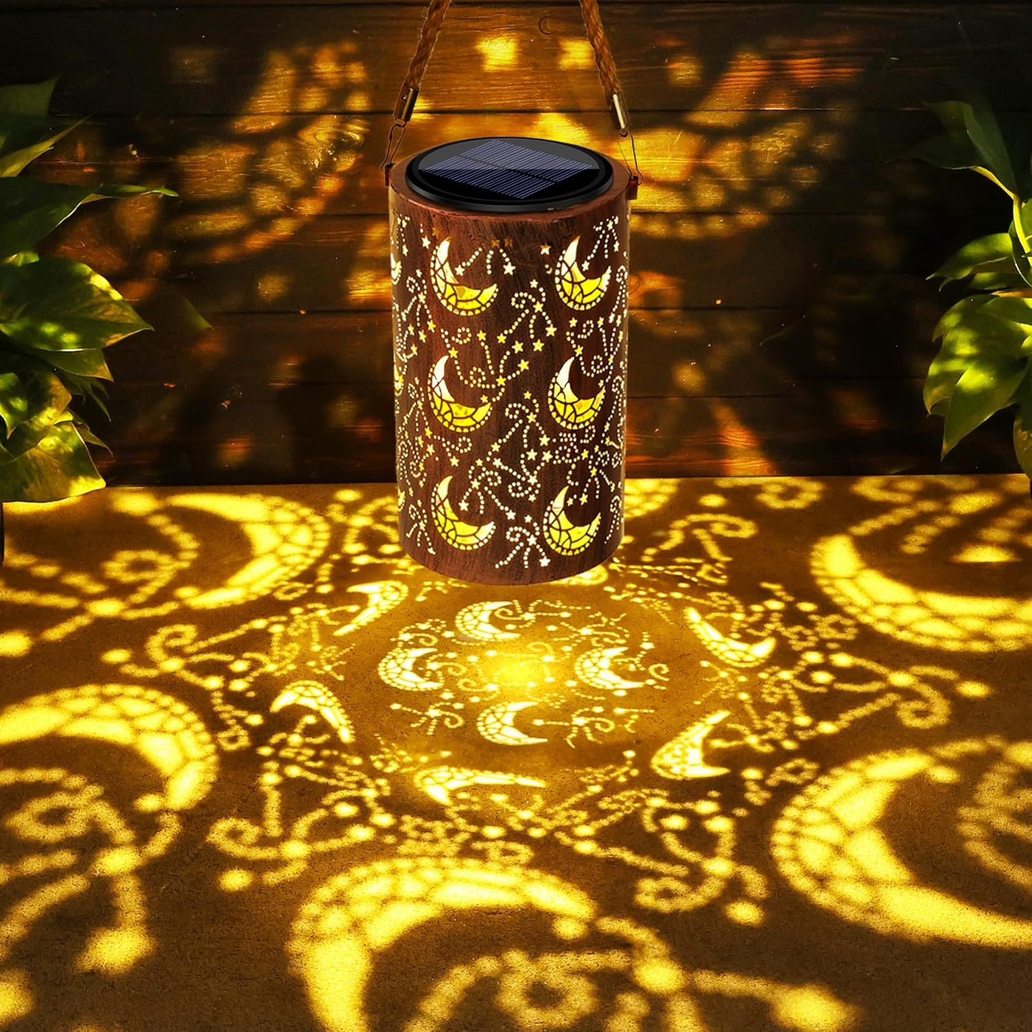 Toodour Solar Lantern Outdoor, Hanging Solar Outdoor Lights Garden Decor, Waterproof Hollow Out Retro Metal Moon Decorative Lights for Patio, Balcony, Yard, Walkway, Landscape, Outdoor Decor image number 3