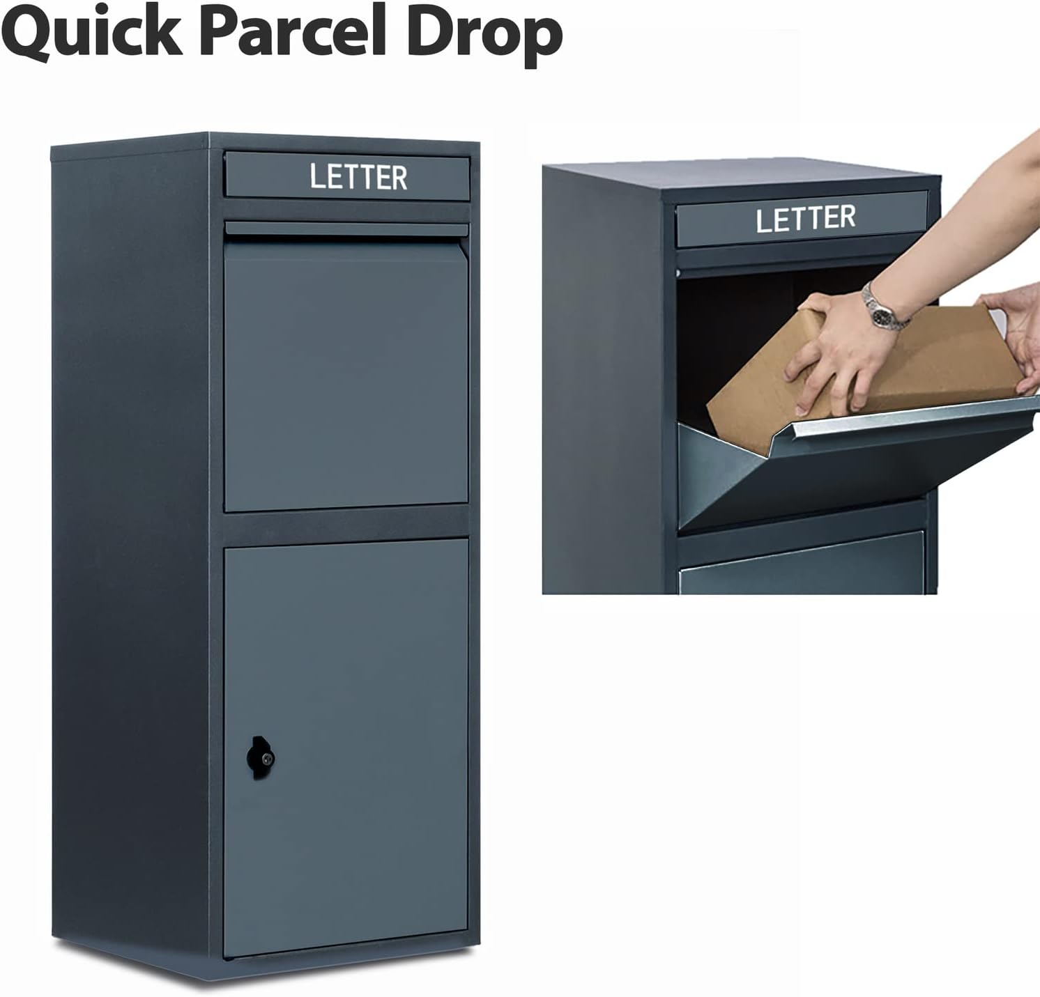 New Improved Glasshaus Steel Post Parcel Box Package Delivery Mail Box Locking Safe Drop Letterbox Storage (Solid Black) image number 4