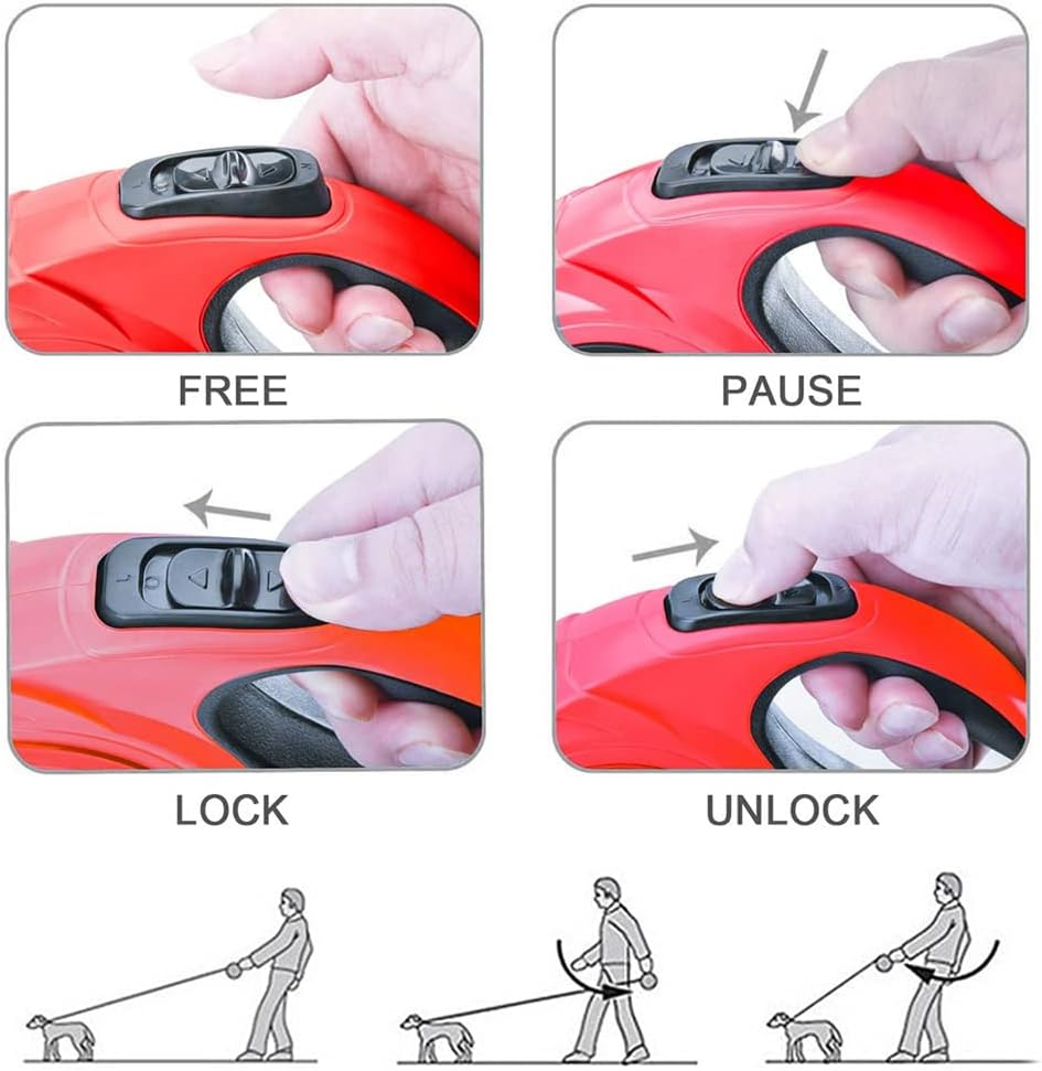 Retractable Dog Leash Lead with Dispenser and Poop Bags, Pet Walking Leash for Large Dog or Cat, Anti-Slip Soft Handle, Tangle Free, Reflective Nylon Tape(Black, 5 Meters, Max Load 50KG) image number 5