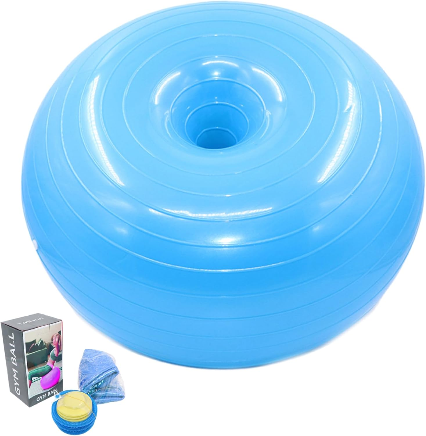 20 Inch Fitness Ball Inflatable Doughnut Exercise Stability Ball Anti-Burst Donut with Inflator Blue image number 6