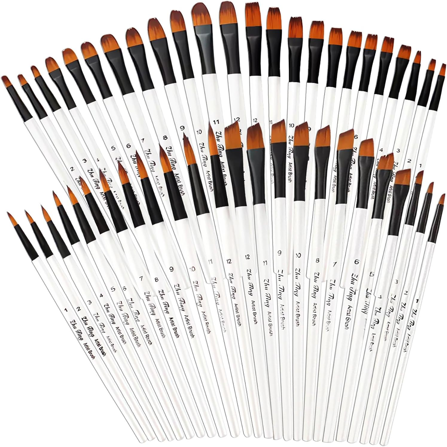 48 Pcs Paint Brushes,Artist Acrylic Paint Brush,With Round,Angled,Flat and Hazelnut Brush,For Watercolor Acrylic Painting Nail Art,Body Painting,Face Paint,Rock,Gouache Oil Paint,Fabric Paint image number 5