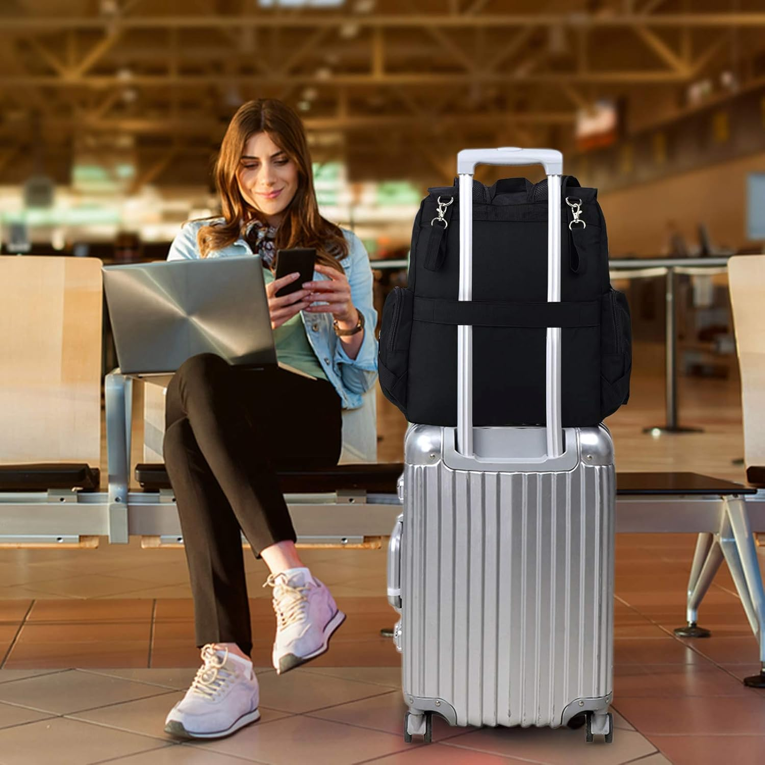 Land Backpack Diaper Bag for Mom/Dad, Baby Care Nappy Bag for Boys/Girls, Waterproof Travel Knapsack, Changing Pad (Pure Black) image number 3