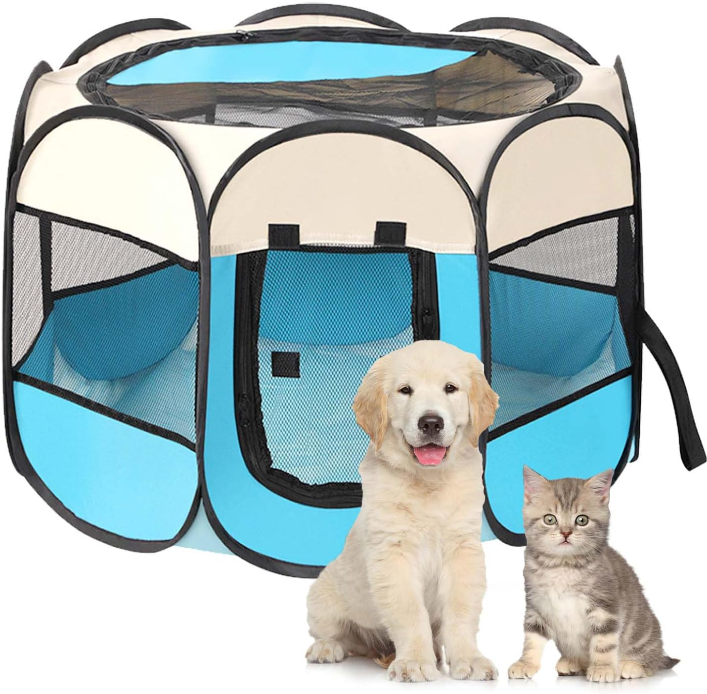 Duscdesp Portable Pet Dog Fence, Playpen Dog Products for Indoor and Outdoor Use, Waterproof Oxford Cloth Puppy Playpen, Suitable for Small Cats, Dogs, Rabbits (S-Blue) image number 5