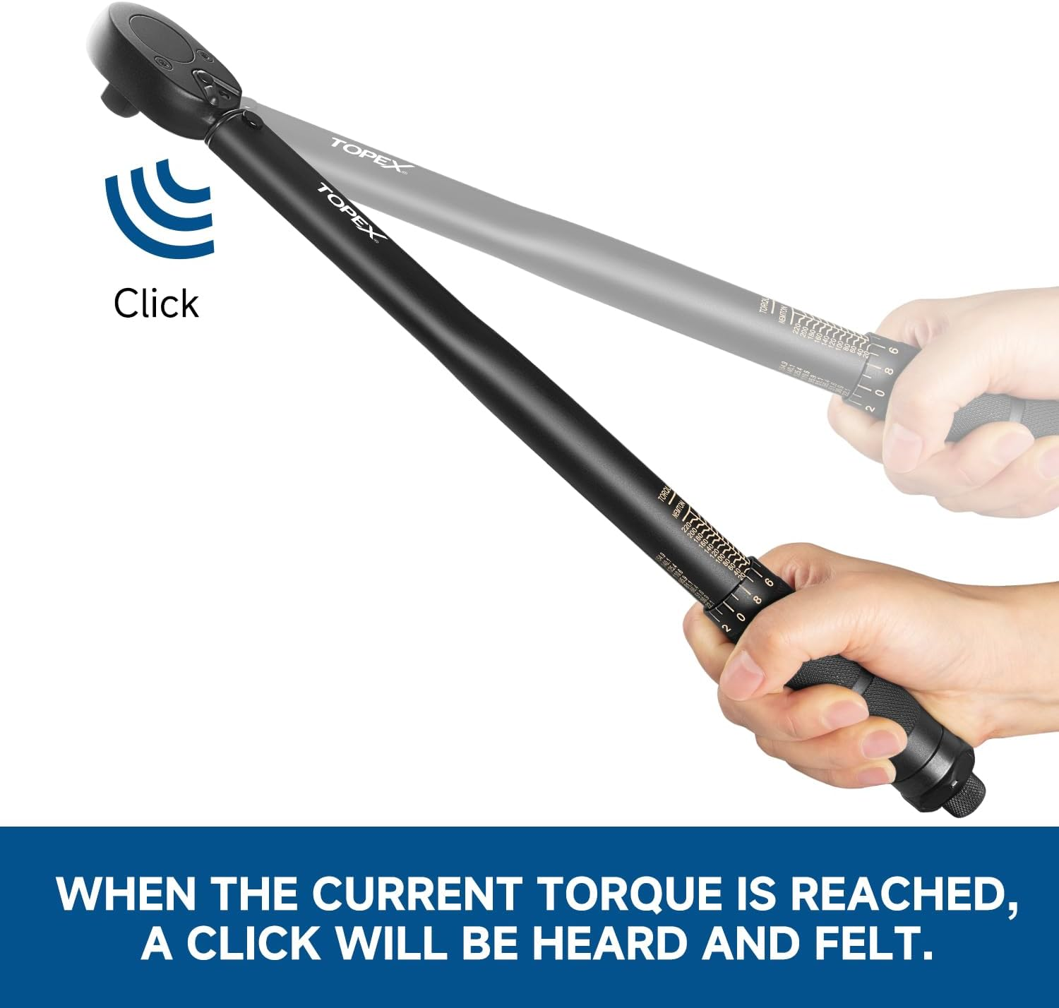 TOPEX 1/2" Drive Click Torque Wrench, 20-220 Nm / 14.7-162.2 Ft-Lb, Dual Scale, &plusmn;4% Accuracy, Reversible Ratchet, Durable Carbon Steel, Heavy Duty for Automotive & Mechanical Use image number 2