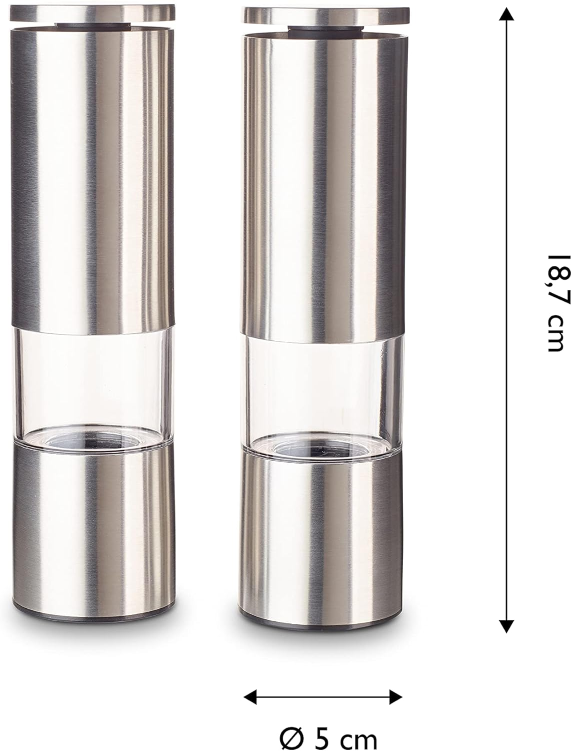 Echtwerk 2-Piece Spice Mill Set, Salt and Pepper Mill Made of High-Quality Stainless Steel with ABS Ceramic Grinder, Manual, for Pepper, Salt and Chilli, Silver Edition image number 6