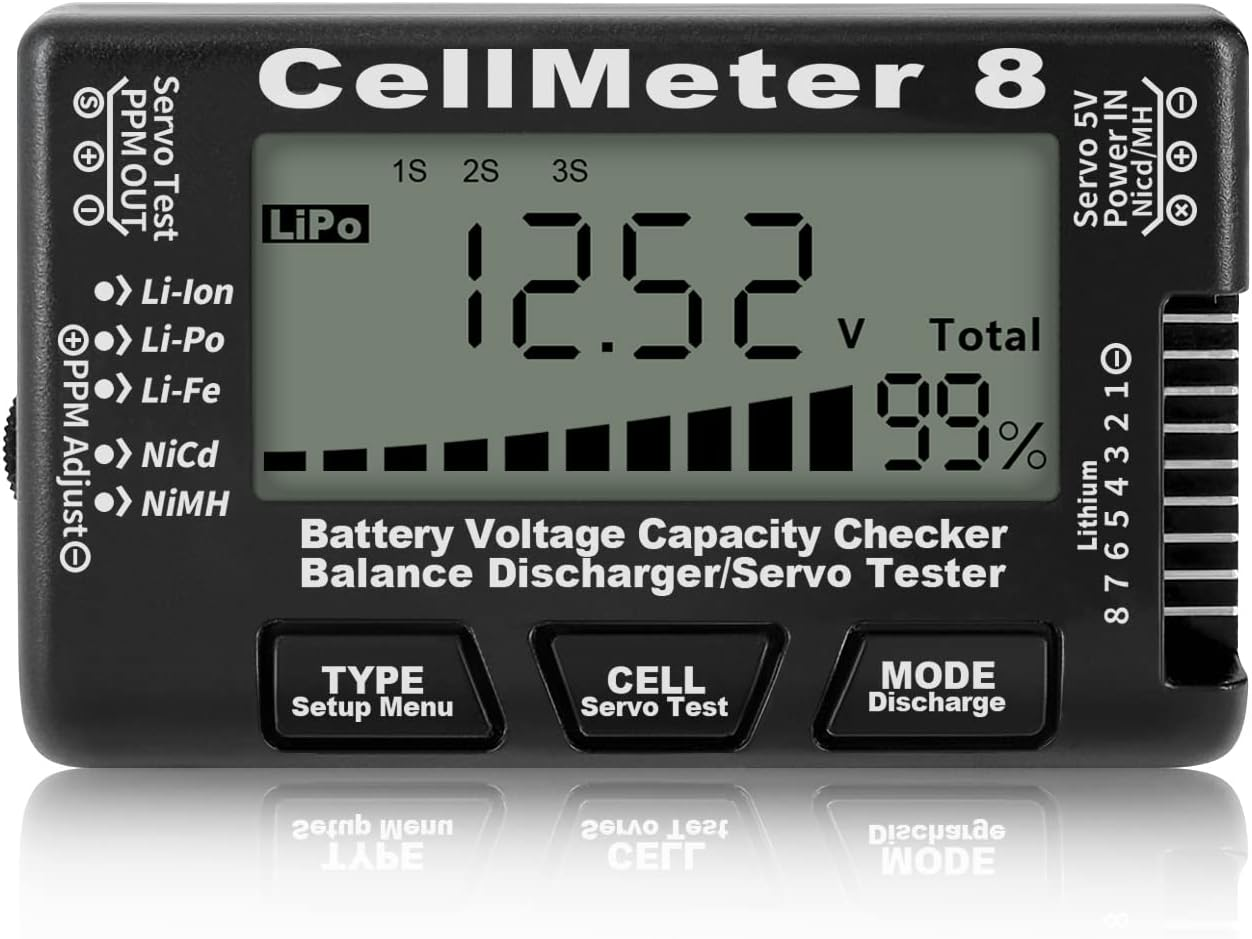 Nurdo Digital Battery Checker 8 in 1 Li-Ion Battery Tester Lipo Life Nimh Voltage Tester Black image number 6