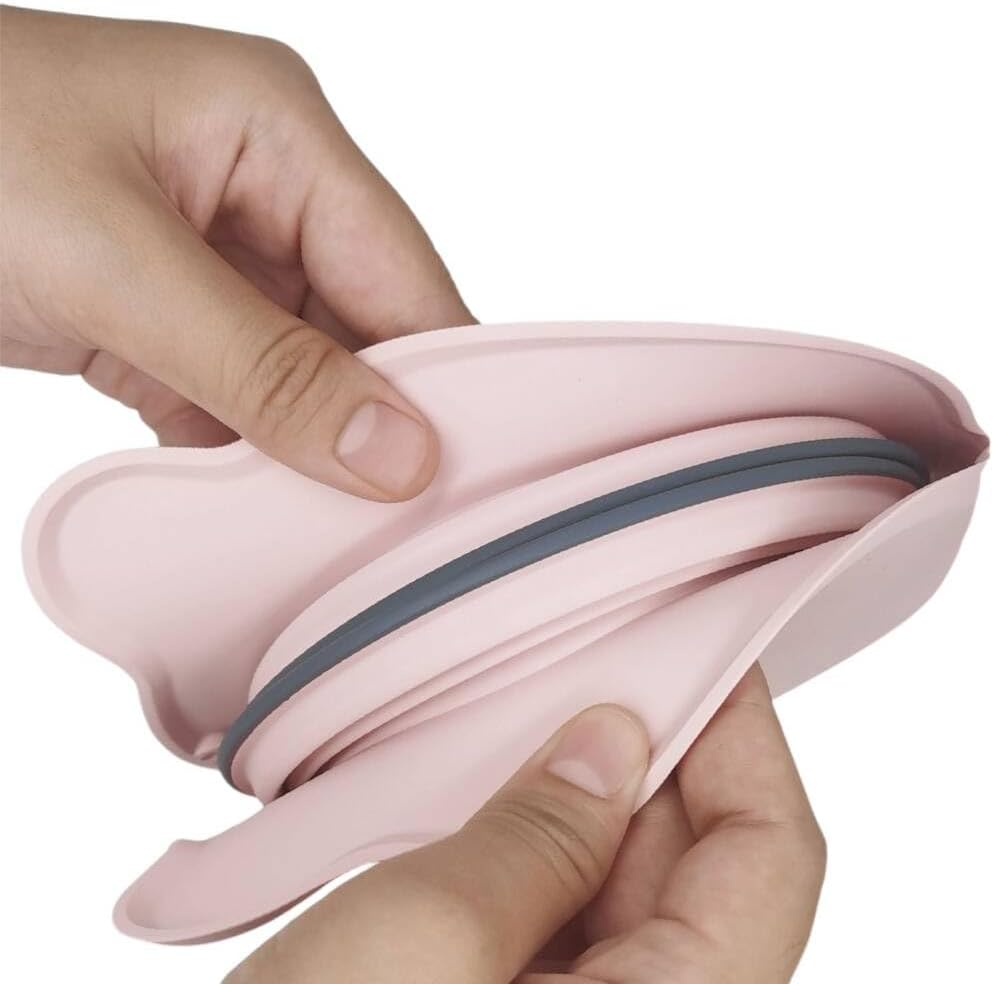 Portable Collapsible Dog Bowl - Silicone Travel Pet Bowl with Slow Feeder, Holds 500Ml Water & 300G Food, Anti-Slip, Easy to Clean, Foldable Double Bowl for Outdoor Walks (Pink) image number 5