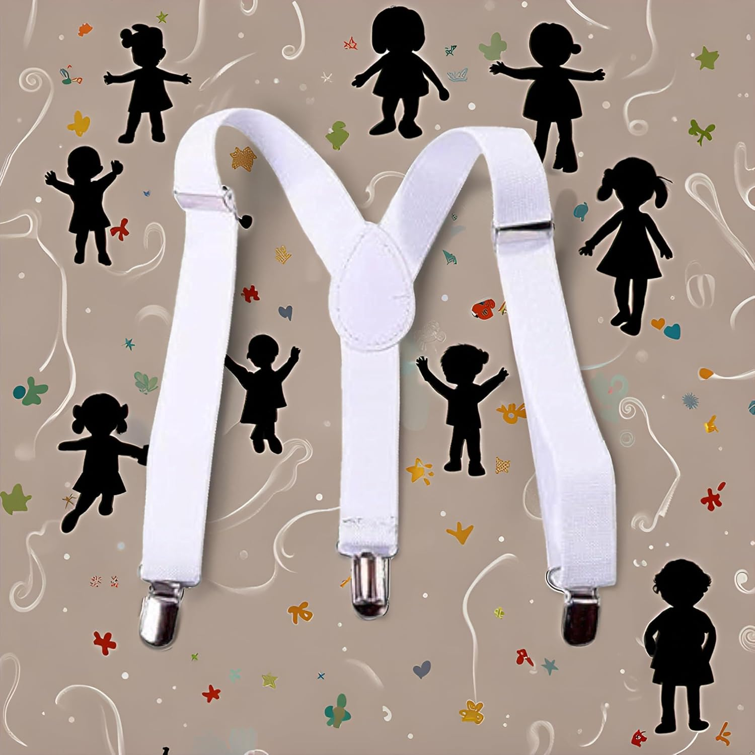 Juroicessry White Child Kids Girls Boys Suspenders Braces,Adjustable Clip on Y-Back Elastic Suspenders with Metal Clips for Boys Girls Boys' Suspenders Accessories, 1
