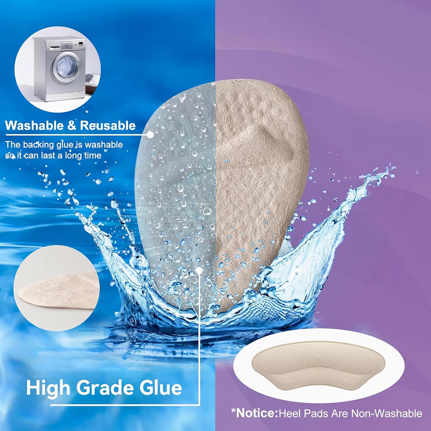 4 Pairs Heel Cushion Inserts and Metatarsal Pads, 2 Pairs Heel Grips and 2 Pairs Ball of Foot Cushions, Blister Prevention for Too Big Shoes，Heel Protectors for All Dimensions Shoes image number 5