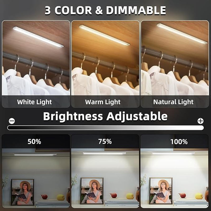 Under Cabinet Lighting, 4 Pack Rechargeable LED Motion Sensor Light 1100Mah, Wireless Battery Operated under Counter Lights for Kitchen, Magnetic Dimmable Closet Lights Stairs image number 1