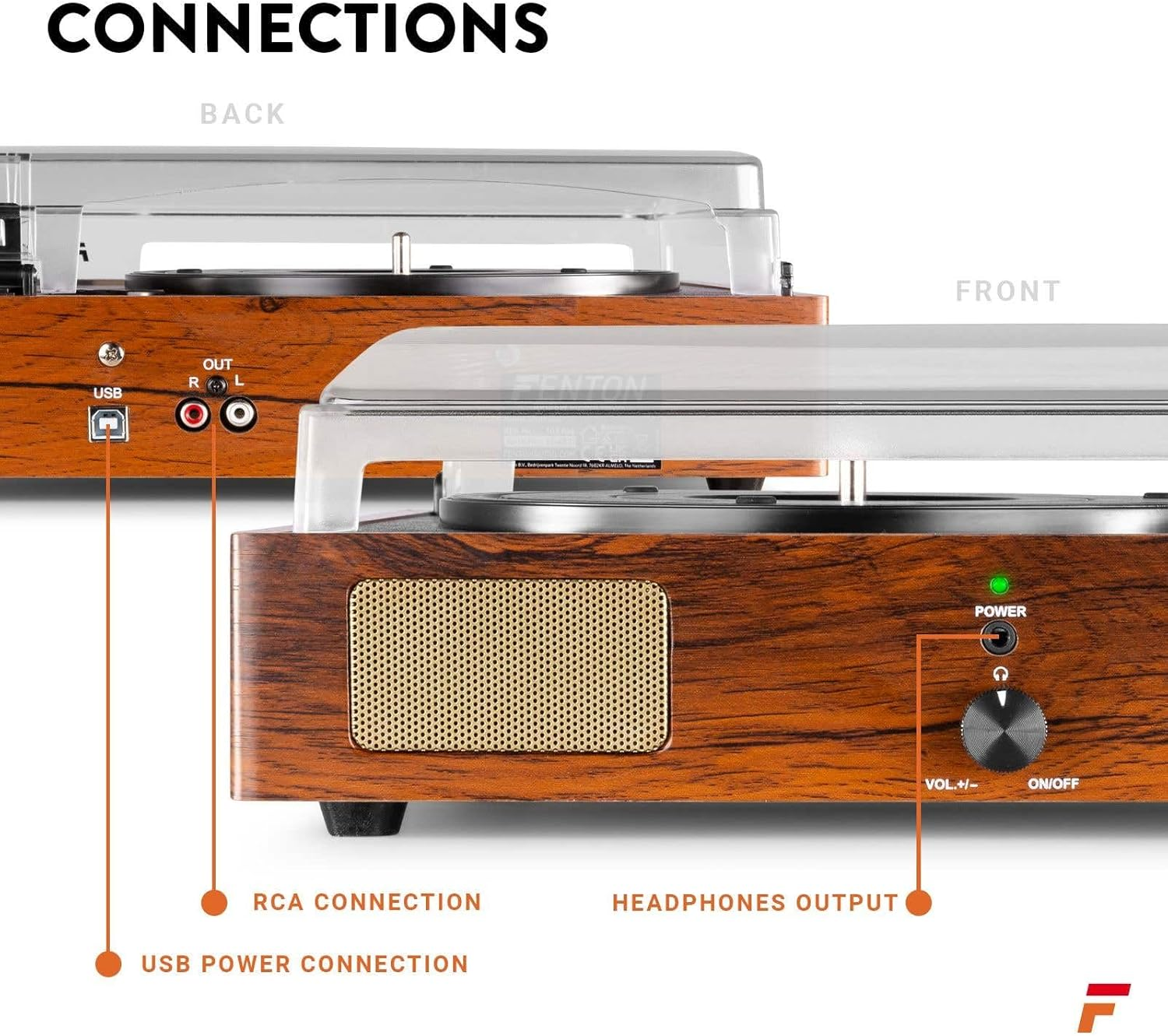 Fenton RP106W Record Player with Built-In Speakers, Vinyl to MP3 USB Conversion, Ceramic Cartridge, Wood