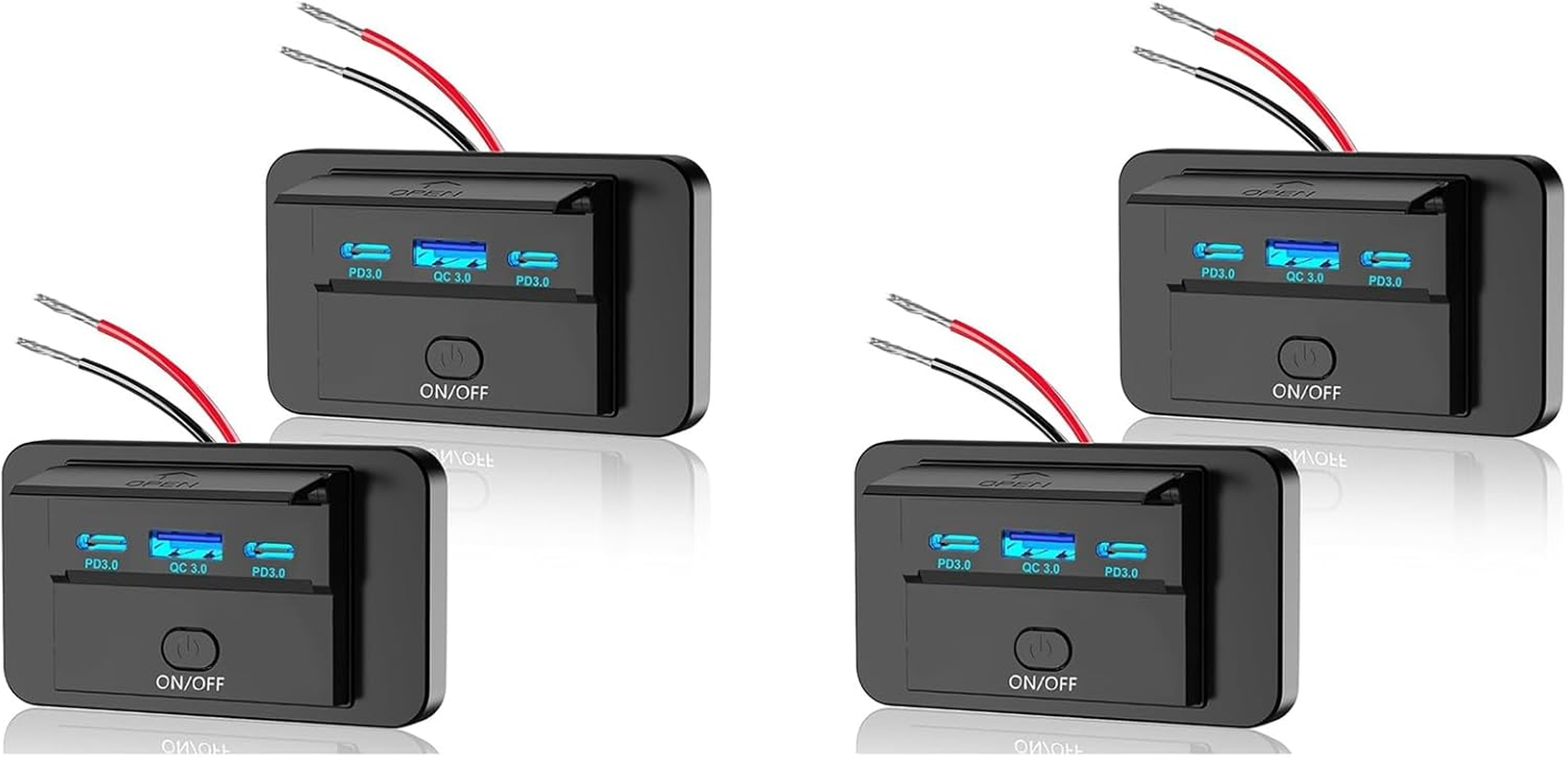 4PCS 3 Ports 12V RV USB Outlet 90W, Dual PD3.0 Type-C Quick Charge 72W & USB QC3.0 18W Panel Wall Mount image number 4