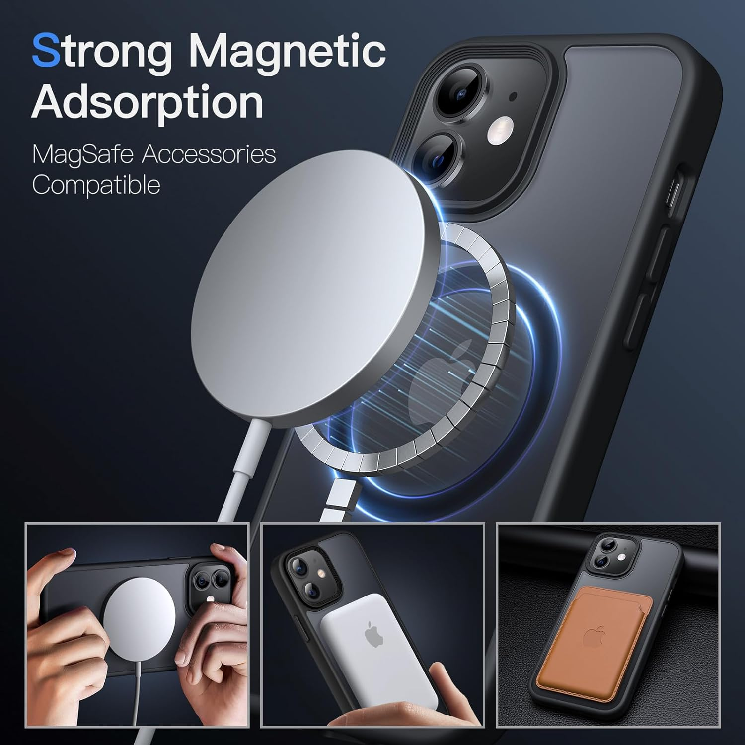Jetech Magnetic Case for Iphone 12/12 Pro 6.1-Inch Compatible with Magsafe, Translucent Matte Back Slim Shockproof Phone Cover (Black) image number 6
