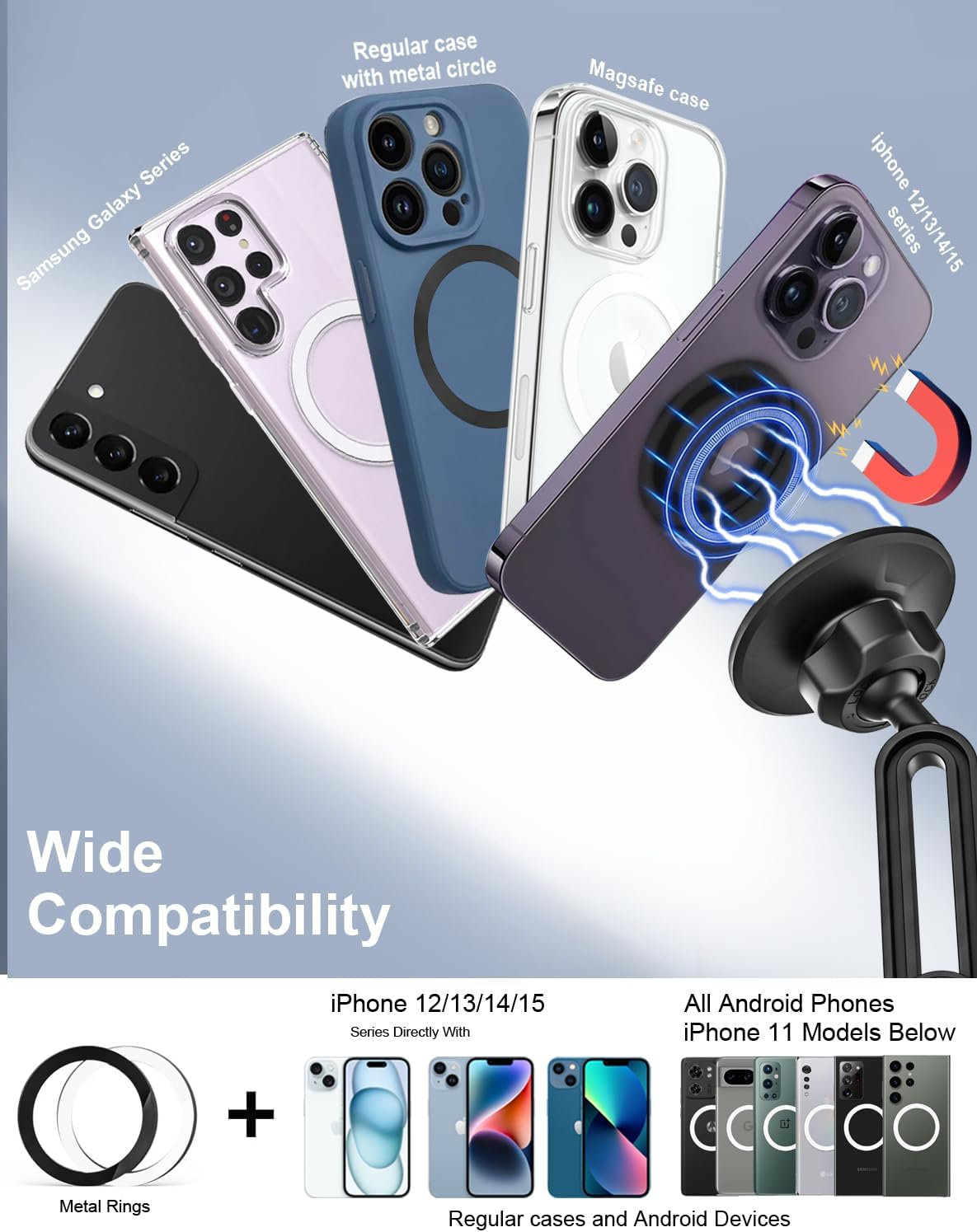 For Magsafe Car Mount Cup Holder - [Bottle Friendly] Magnetic Phone Holder for Car Cup Stand Expander with Height Adjustable Arm, Vent Phone Mount for Car, for Iphone 16 15 14 13 12 Pro Max plus Mini image number 4