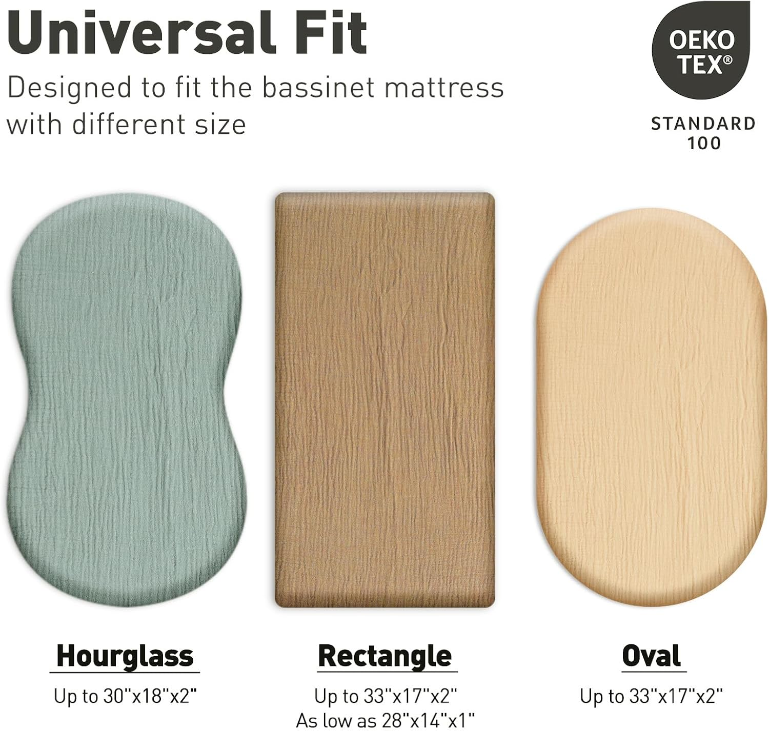 Muslin Bassinet Fitted Sheets, 2 Pack for Baby Boy and Girl, Soft Breathable Stretchy Baby Pad/Mattress Sheet Set, Universal Fit for Hourglass Oval and Rectangle Bassinet Mattress (Cute Rainbow) - Elegant Colors image number 2