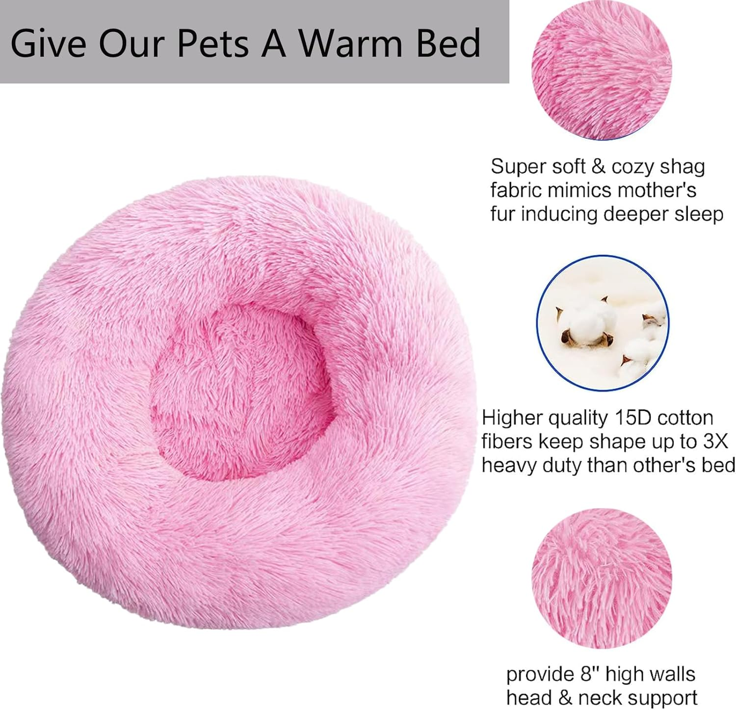Calming Dog Bed for Small Medium Dogs,24 Inches Anti-Anxiety Donut Dog Cat Cuddler Bed Machine Washable Fluffy Luxury Anti-Slip Waterproof Mute Base Warming Cozy Soft Pet round Bed-Pink - Pink image number 1