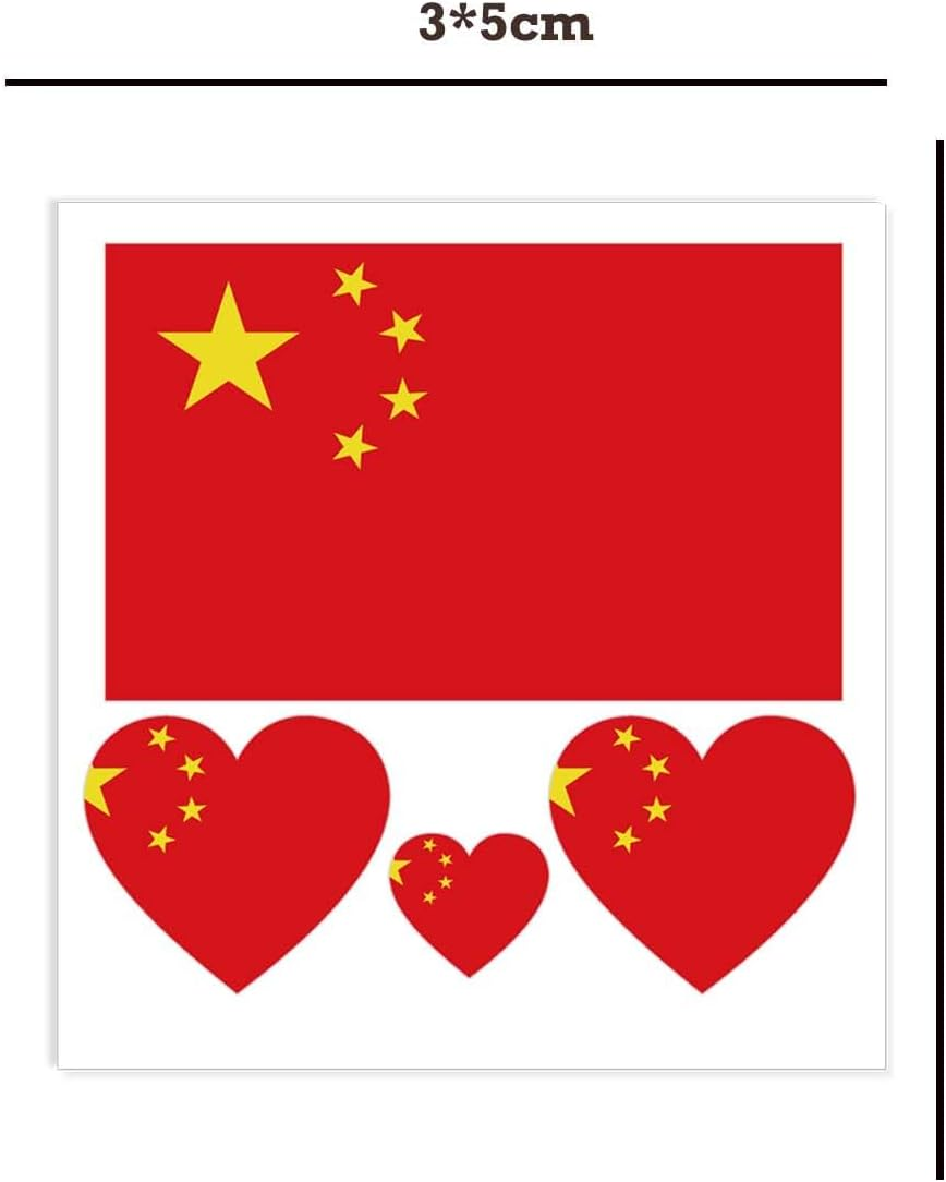 5 Sheet China Temporary Tattoo,Chinese Flag Decal Sticker for Party Birthday National Day Celebration image number 1