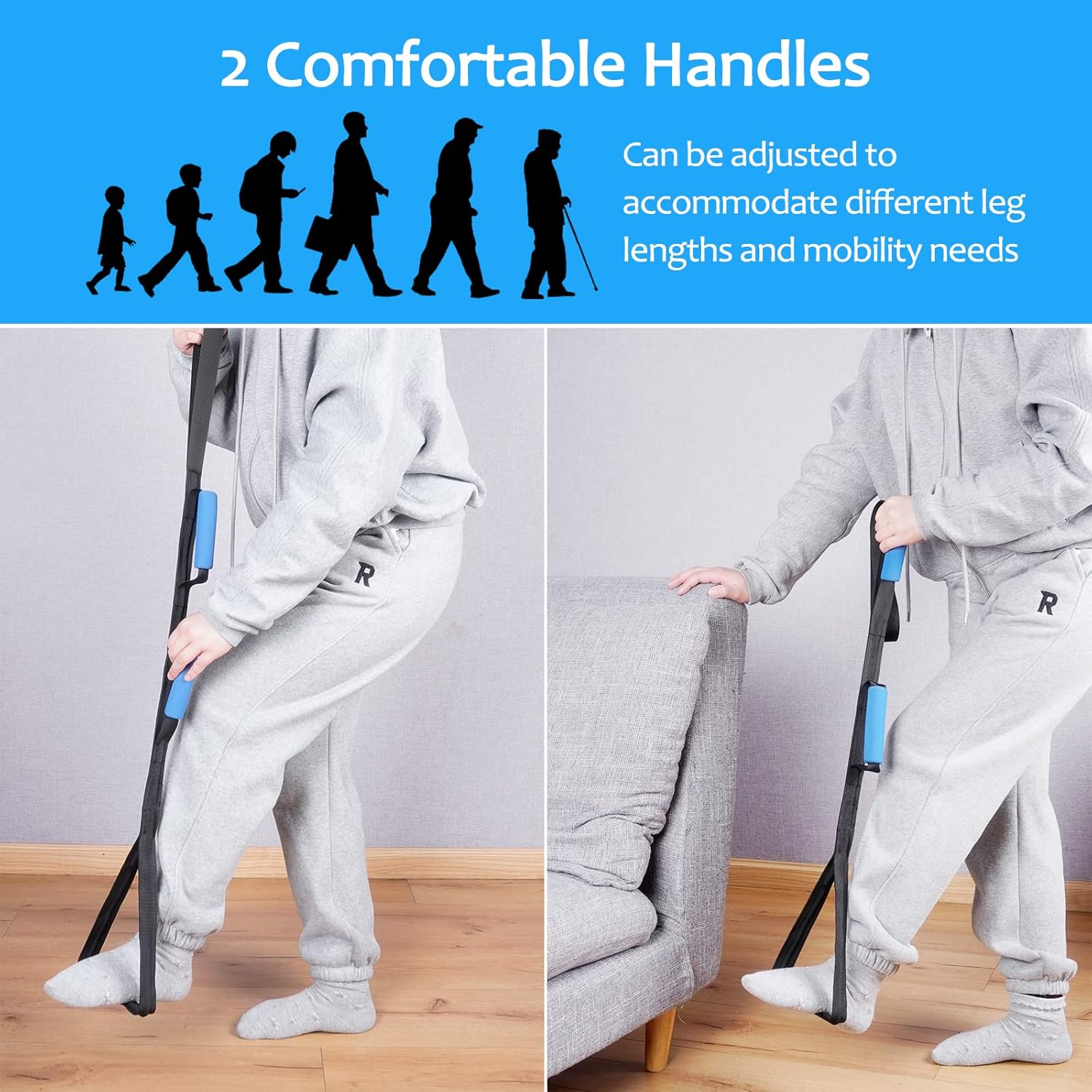 40 Inch Length Leg Lifter Strap,With 1.2M Aluminum Rod Embed,Large Foot Loop SS304 Tube Inside,Rigid Hand Straps with Multi Soft Foam Handles,Mobility Tool for Hip&Knee Replacement Surgery image number 4