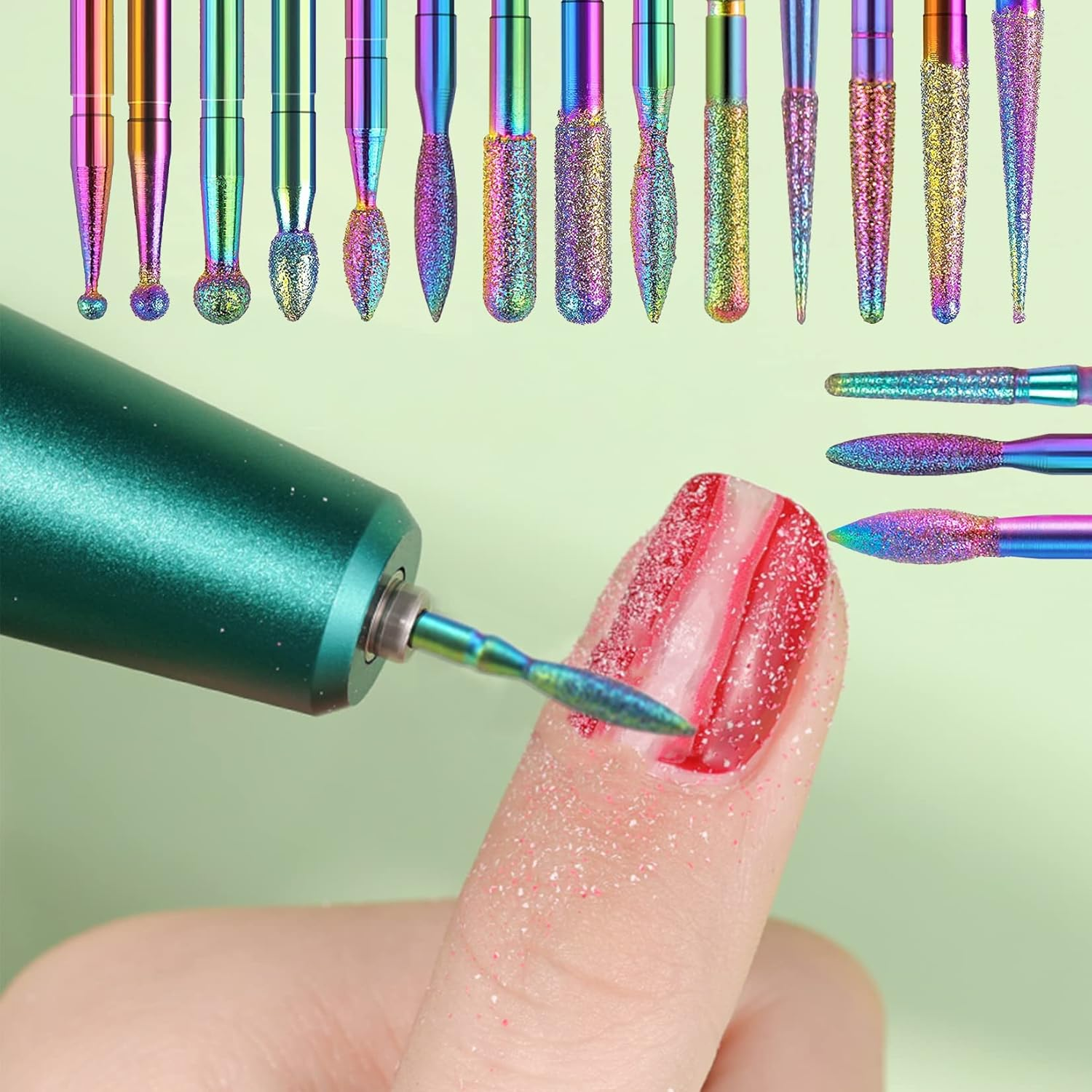 Homeet Pack of 30 Nail Cutter Bits Colourful Diamond Professional Nail Cutter Attachments Removal Gel Acrylic Cuticle Tungsten Carbide Nail Drill for Manicure Pedicure