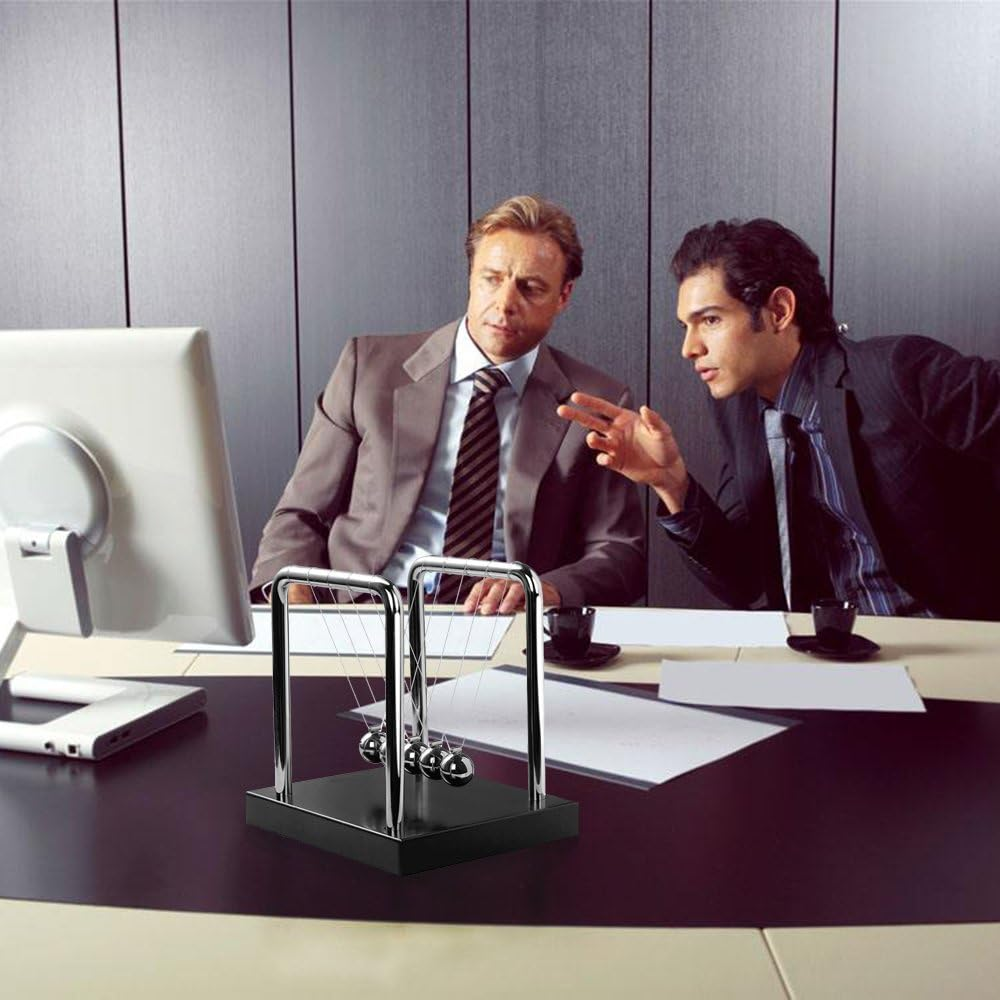 Newtons Cradle Ballsnewton'S Metal Balance Kids Toys with Black Wooden Base Science Kinetic Psychology Game for Office Stress Relief and Intelligence Development