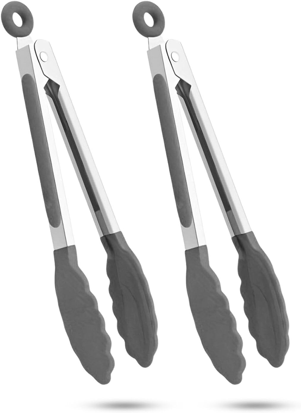 2-Pack of 9" (Small) & 12" (Large) Kitchen Tongs Set: Non-Stick Silicone-Stainless Steel Cooking Tongs, BPA Free, Heat Resistant (480&deg;F) - Non-Slip Grip & Locking Metal Food Tongs (Black)