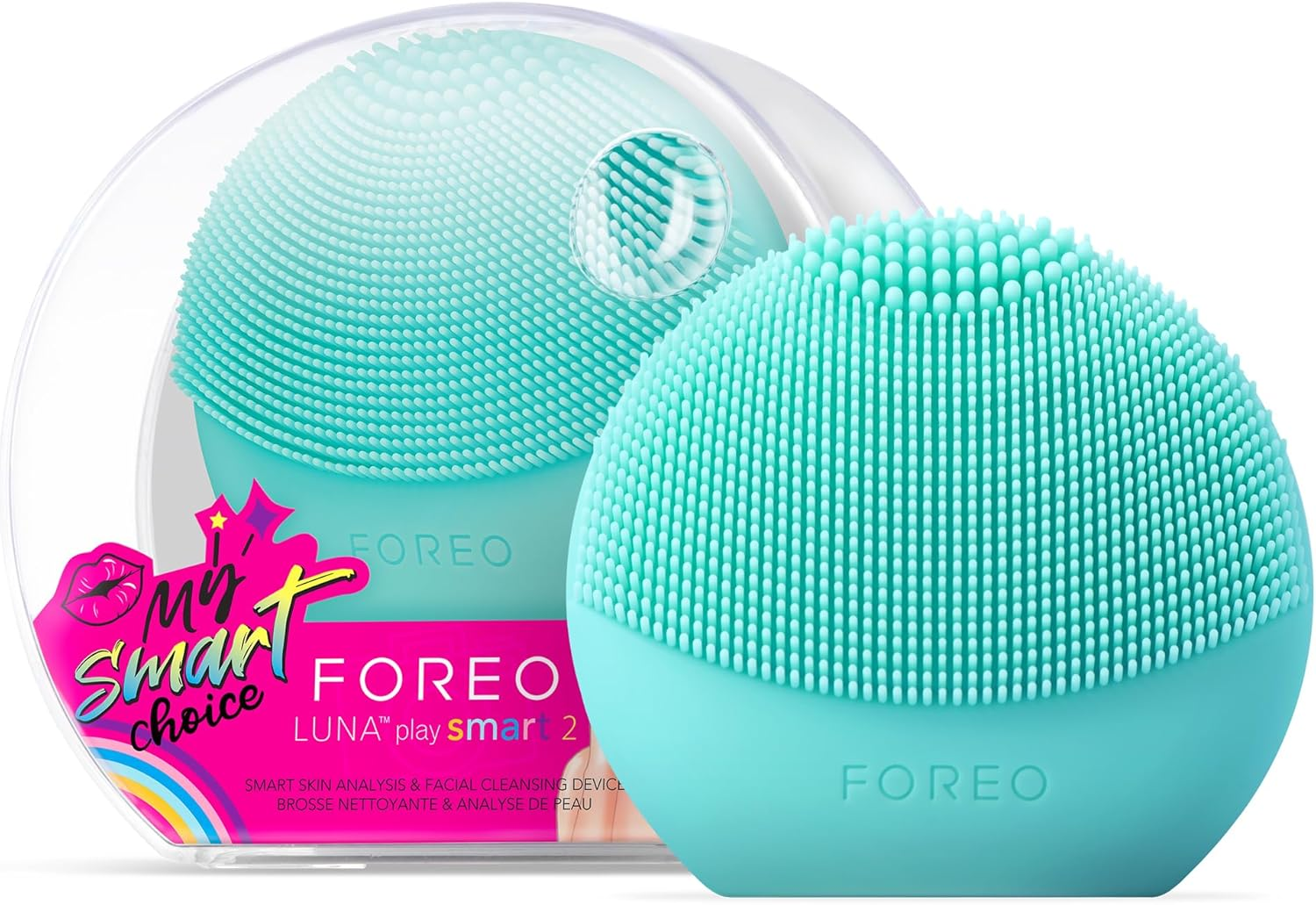 FOREO LUNA Play Smart 2 Mint for You, Skin Analysis & Facial Cleansing Device for All Skin Types, Ultra-Hygienic Silicone, T-Sonic Massage, App-Connected, Replacable AAA Batteries