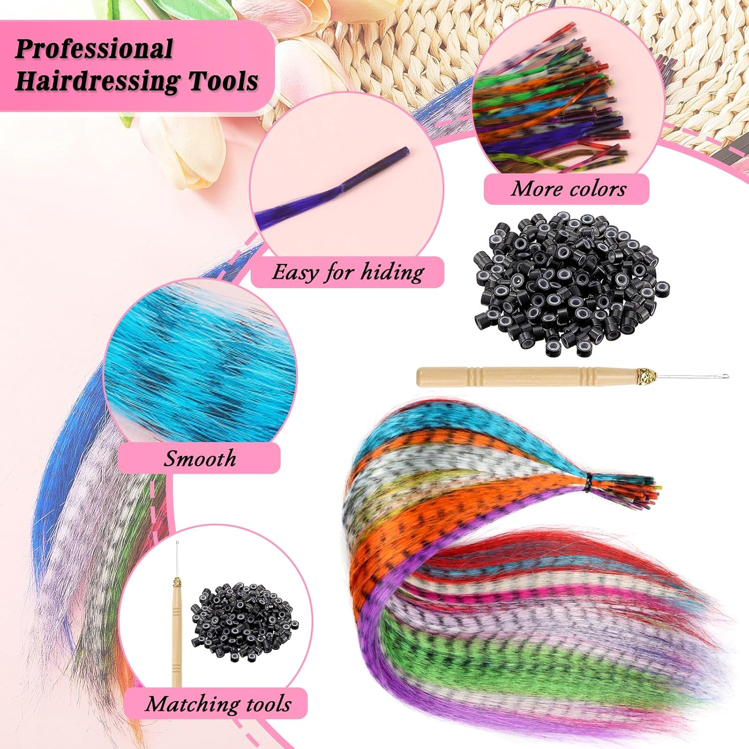 Hair Strands for Clip-In Hair Extensions, 52 Pieces, Hair Extensions, Clip-In Extensions, Colourful Hair Strands, Hair Extensions, Hair Extensions for Girls and Women image number 5