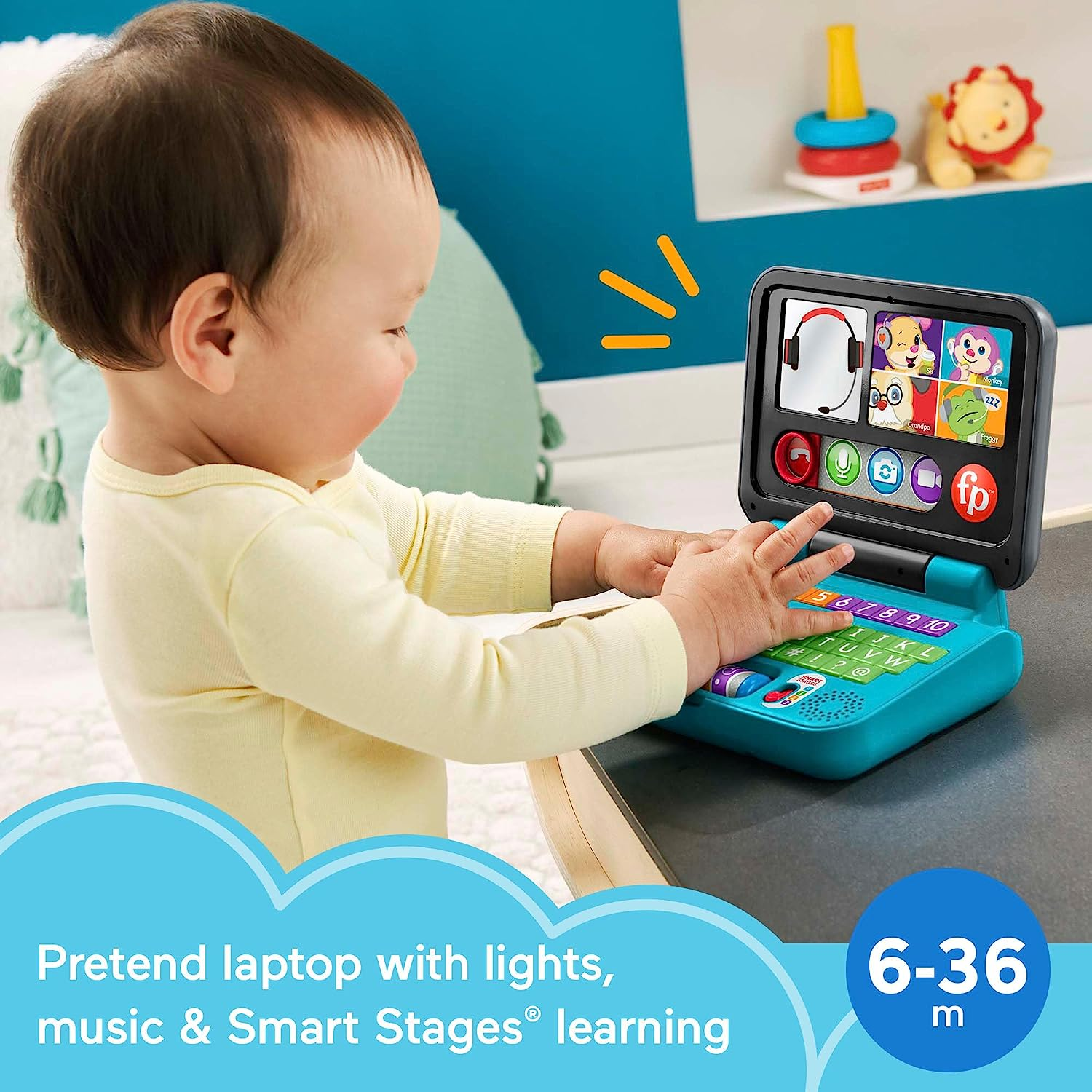 Fisher-Price Baby & Toddler Toy Laugh & Learn Let&rsquo;S Connect Laptop Pretend Computer with Smart Stages for Infants Ages 6+ Months​
