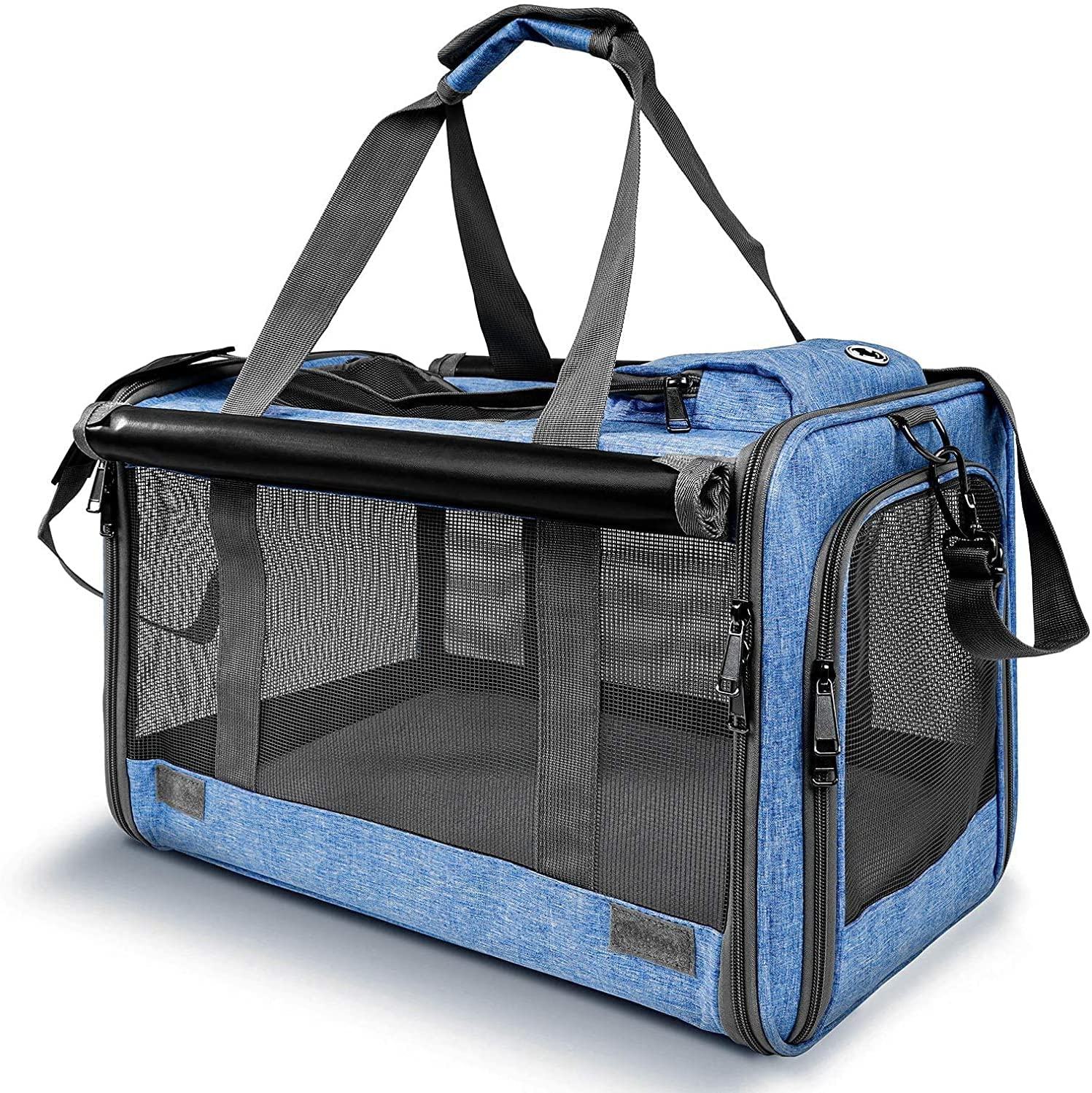 GAPZER Pet Travel Carrier Bag Dog Carriers Cat Carrier, Mesh Breathable Collapsible Puppy Carrier-Airline Approved (Blue)