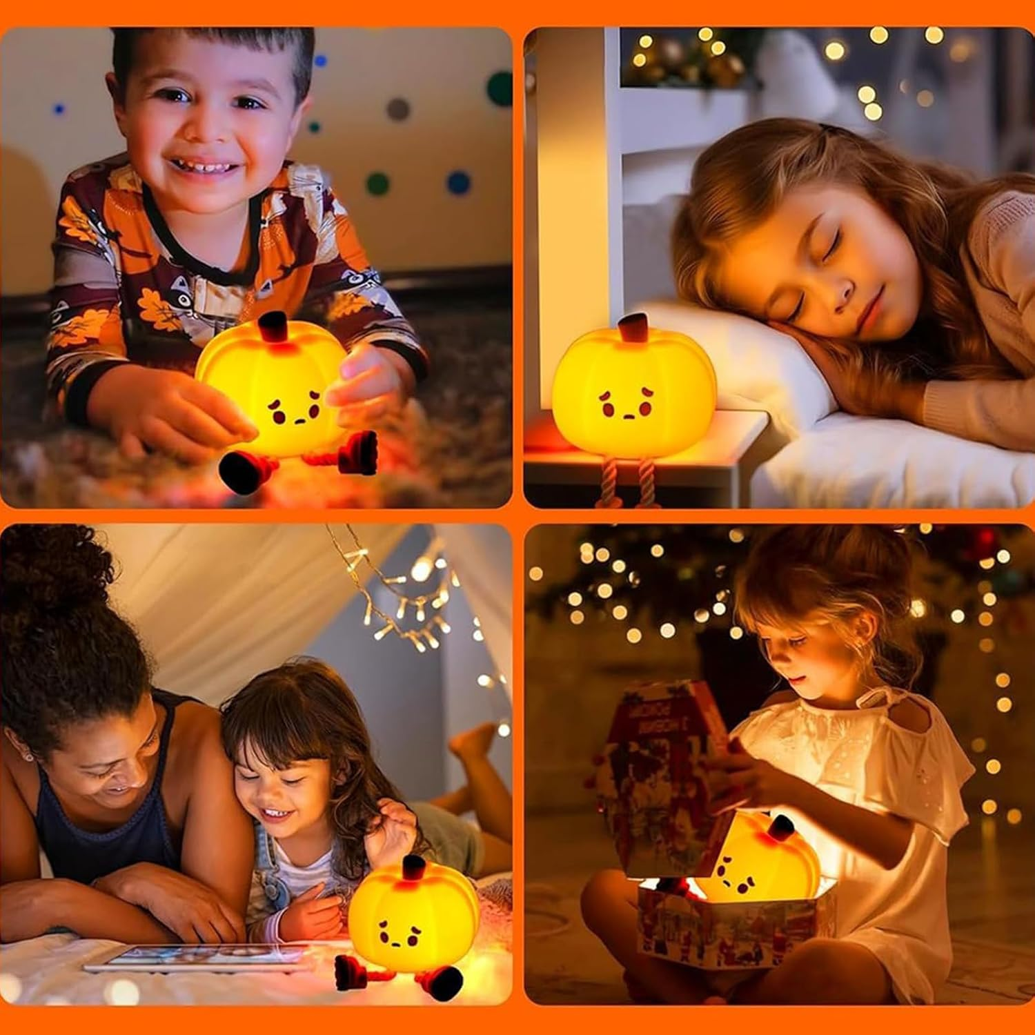 Mischievous Grinning Pumpkin Night Light, Cute Halloween Pumpkin Night Light, Soft Silicone Bedside Touch Lamp with 3 Level Dimmable, Halloween Pumpkins Nights Lights (Style A) image number 3