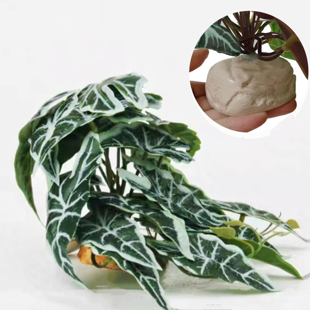 Reptile Plants,Terrarium Decor,Amphibian Habitat Decor,Artificial Plants for Gecko Chameleon Snake Tortoise Tank Accessories with Base（Anthurium Crystallinum）