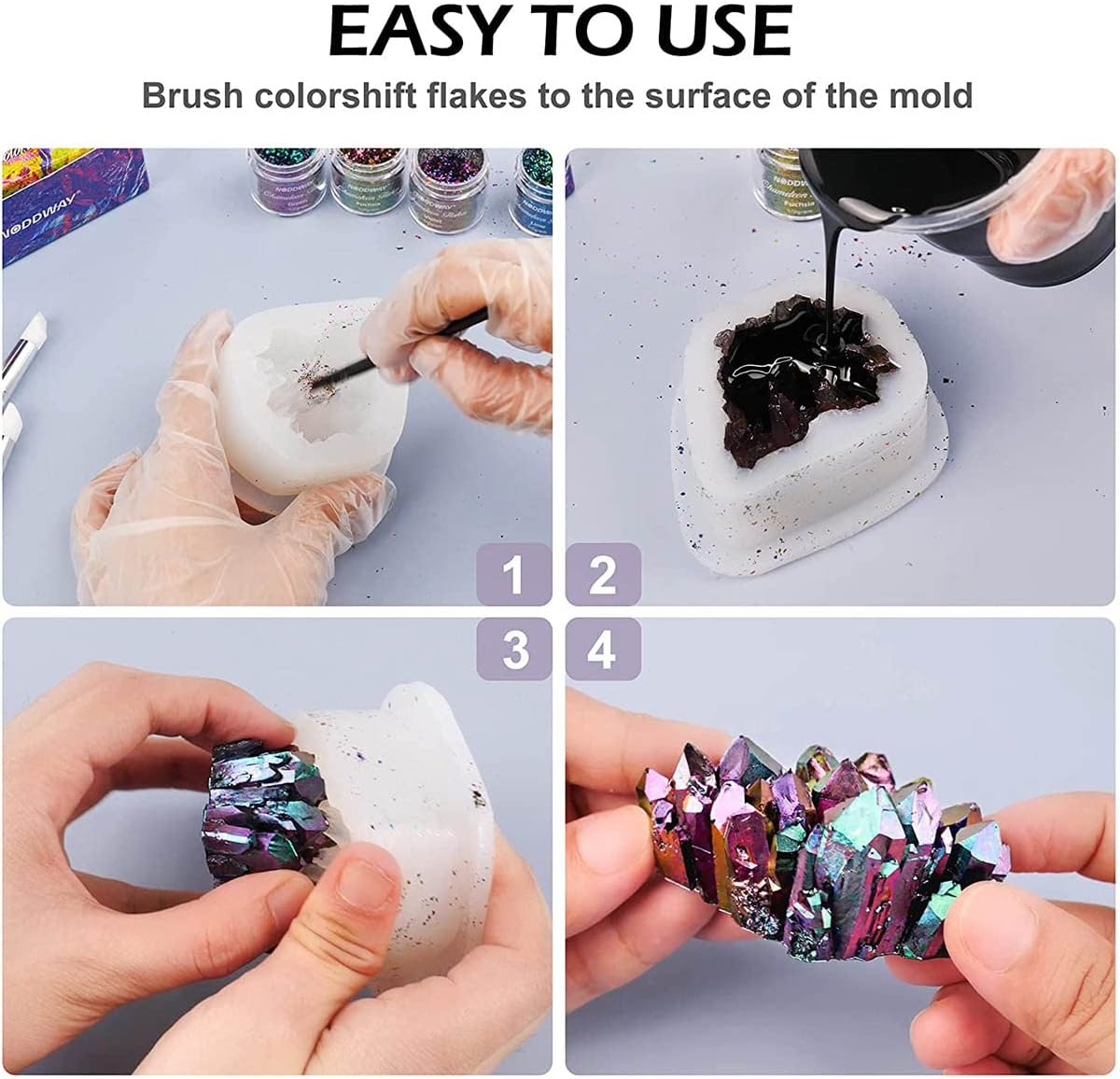 Bilnins Chameleon Mica Powder 12 Color Shift Mica Powder, Holographic Glitter for UV & Epoxy Resin Supplies, Eyeshadow, Acrylic Paint, Nail Decor, Slime, Soap Making, Candles, Bath Bombs, Cosmetics image number 4