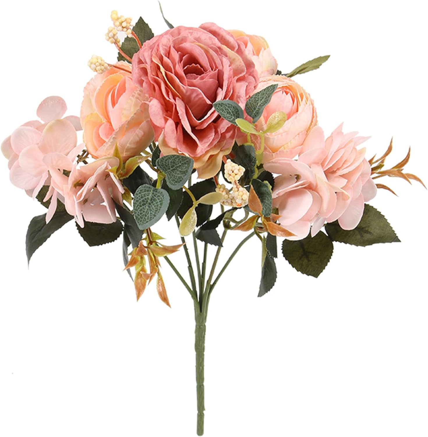 AU018-4 Artificial Hydrangea and Camellia Flowers Pink Bouquet Lifelike Fake Floral Home Office Shop Wedding Party Decor,Real-Touch Fabric and Plastic,29Cm(11.4")