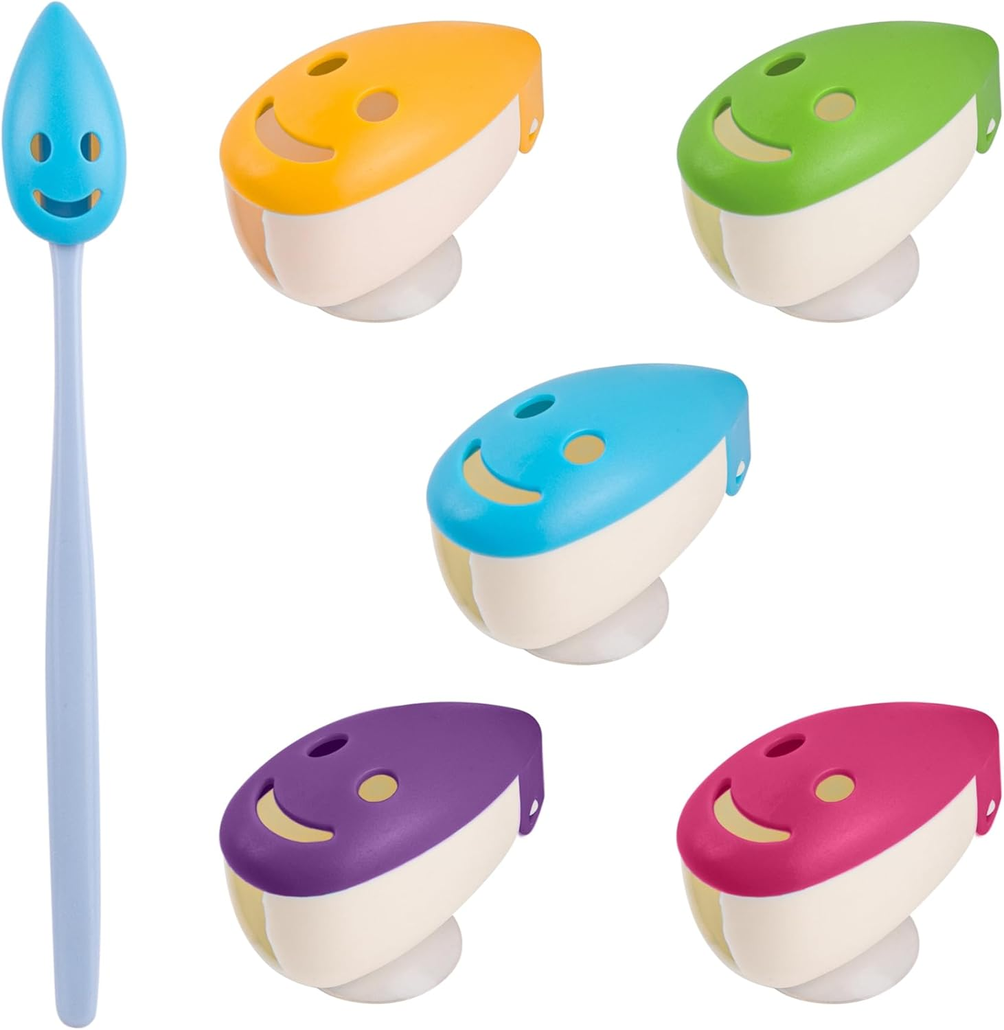 AUEAR, 8 Pack Happy Face Toothbrush Head Cover Cap with Suction Cup Cute Portable Protective Covers Case for Home Travel Outdoor Camping 4 Colors