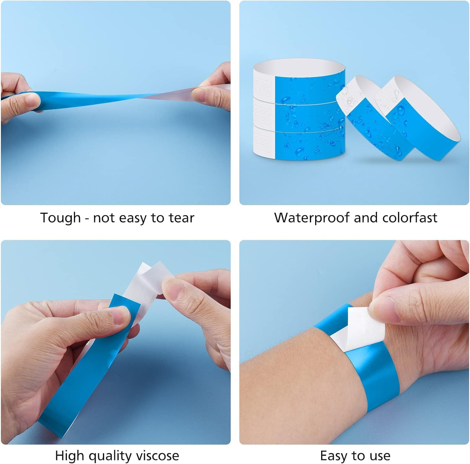 200Pcs Paper Wristbands,Waterproof,Hand Bands for Events Lightweight Concert Wristbands Neon Colored Adhesive for Events Music Festival Concert Contest (Pink,Blue) image number 5