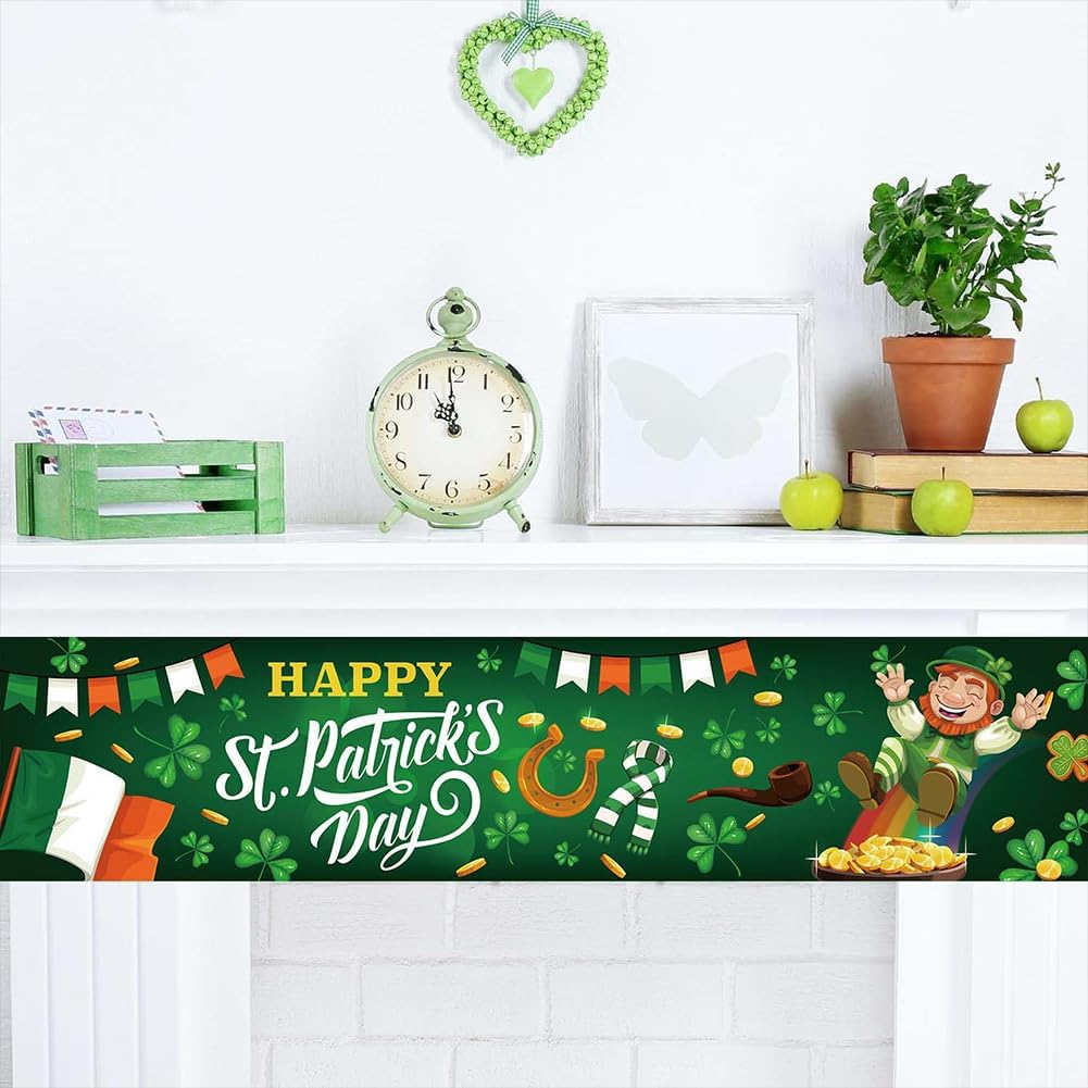 St. Patrick'S Day Background Banner, Green St. Patricks Day Decoration, Irish Background Cloth, for Photo Background, Photography Decoration, St. Patricks Day, Garden Table Wall Decoration, 180 X 40 image number 1