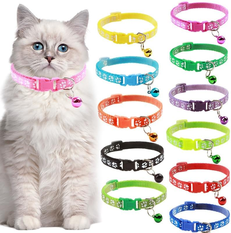 2-Pack Footprint Cat Collar with Bell Basic Dog Cat Collar Buckle Adjustable Polyester Cat Dog Collar or Seatbelts (Purple+Blue, 19-32Cm) image number 4