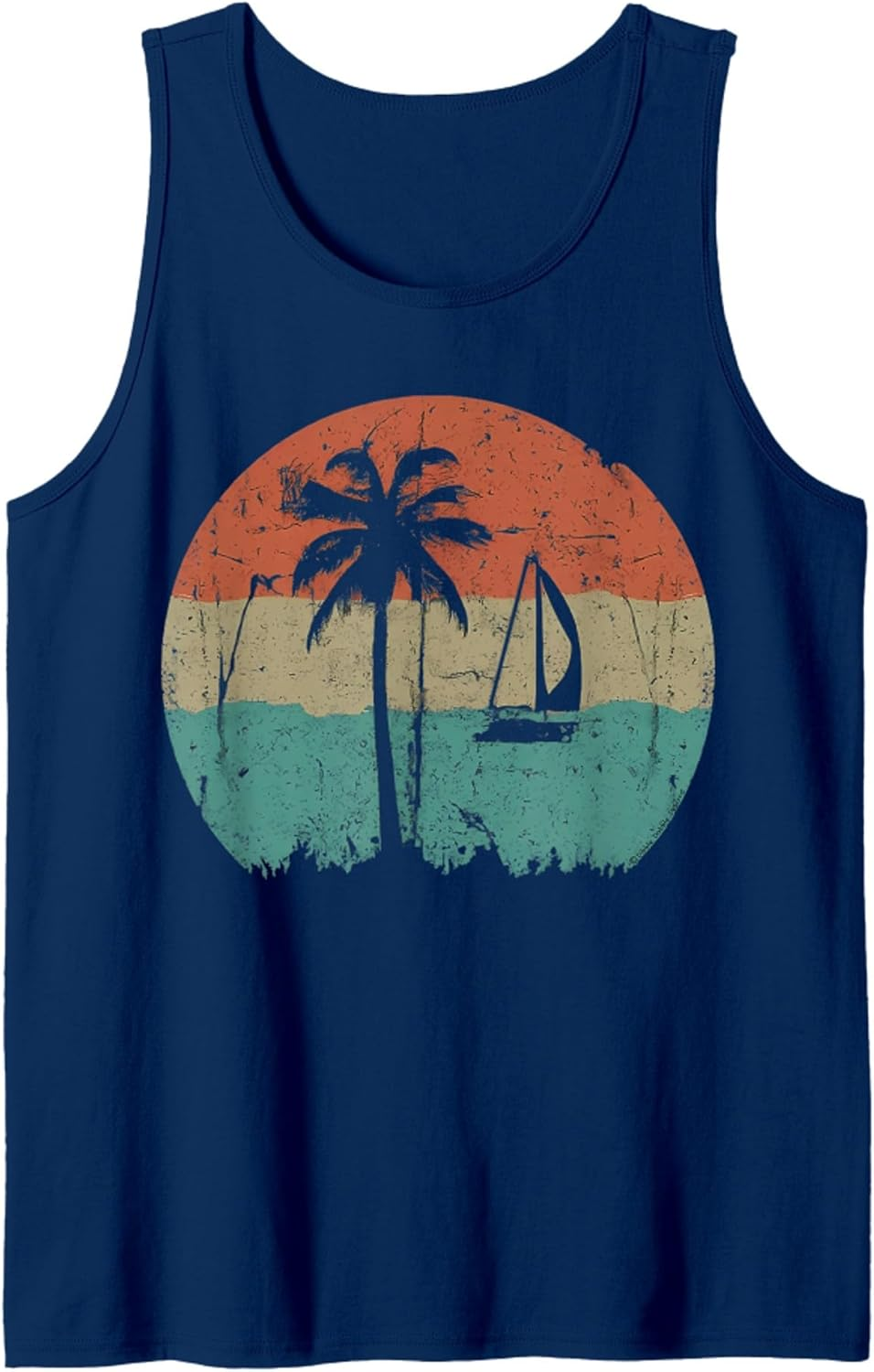 Tropical Beach Palm Trees Vintage Retro Style 70S 80S Tank Top T-Shirt for Men Crew Neck Tee Shirt