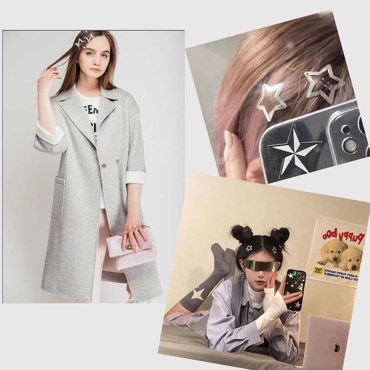 Rabbfit Star Hair Clips, Y2K Hair Clips for Girls, Hair Clips, Headwear, Non-Slip Metal Star Hair Accessories for Women and Girls, Silver, Pack of 10 image number 2