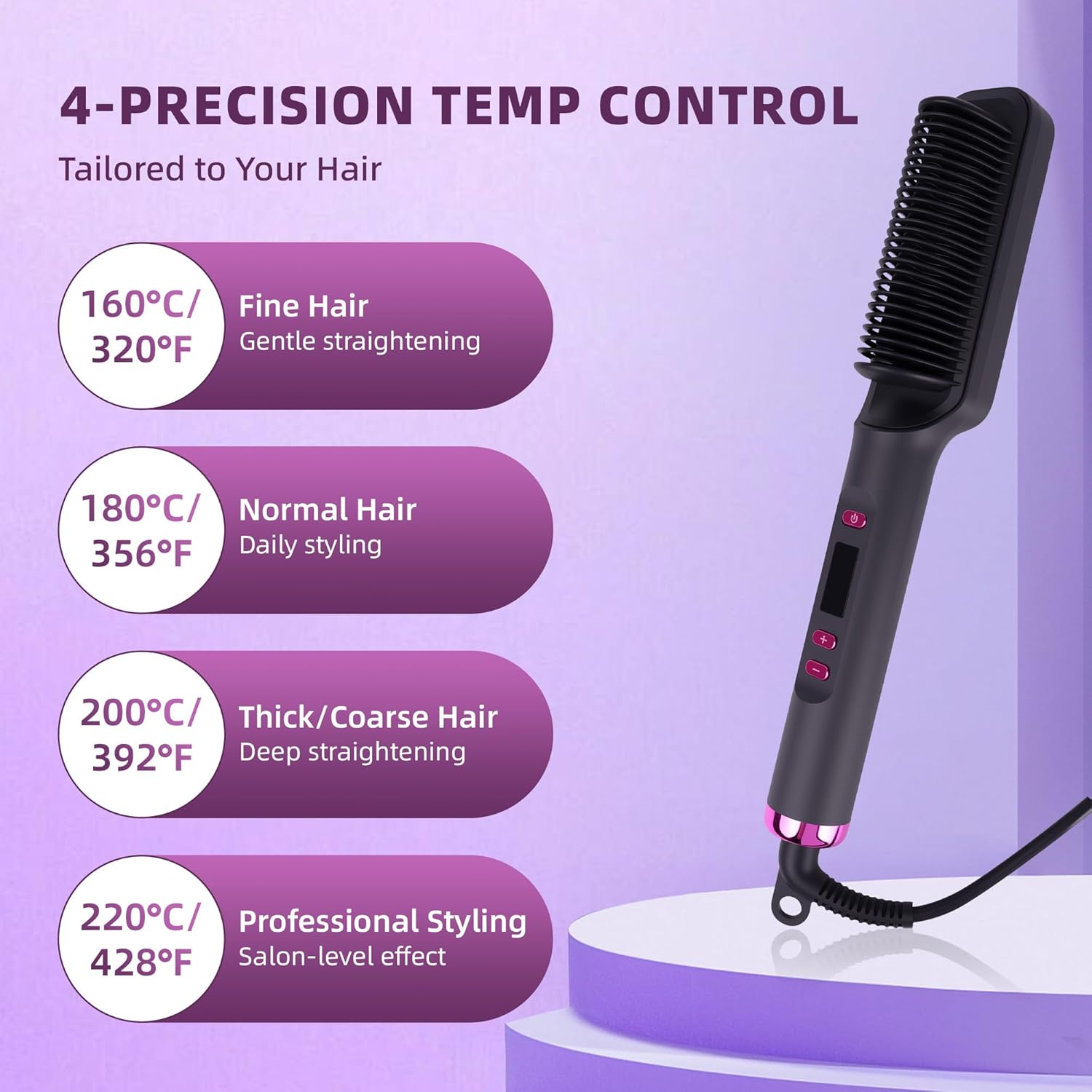 AU Plug Hair Straightener Brush 2-In-1 Straightener & Curler, 80-230&deg;C Adjustable Temp, Fast Heat up in 10S, Anti-Scald Auto Shut-Off, Dry & Wet Use, Lightweight & Portable Styling Tool image number 5