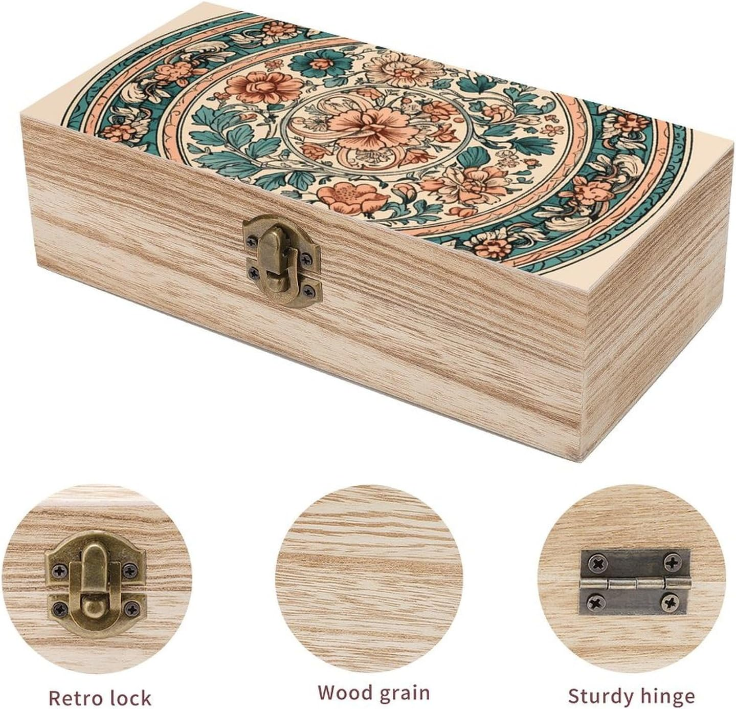 Circular Pattern Wooden Box Wood Wedding Keepsake Boxes with Lids Small Decorative Boxes Lightweight Wooden Memory Storage Box for Crafts Keepsakes Jewelry Photo Letter Storage image number 3