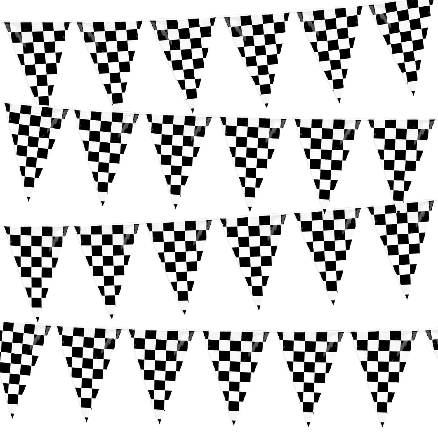 100 Ft Pennant Banner Checkered Racing Flag Triangle Flag, F1 Double Sided Racing String Flag Black and White for Birthdays Holidays Festivals Racing Theme Party Supplies Decorations image number 1