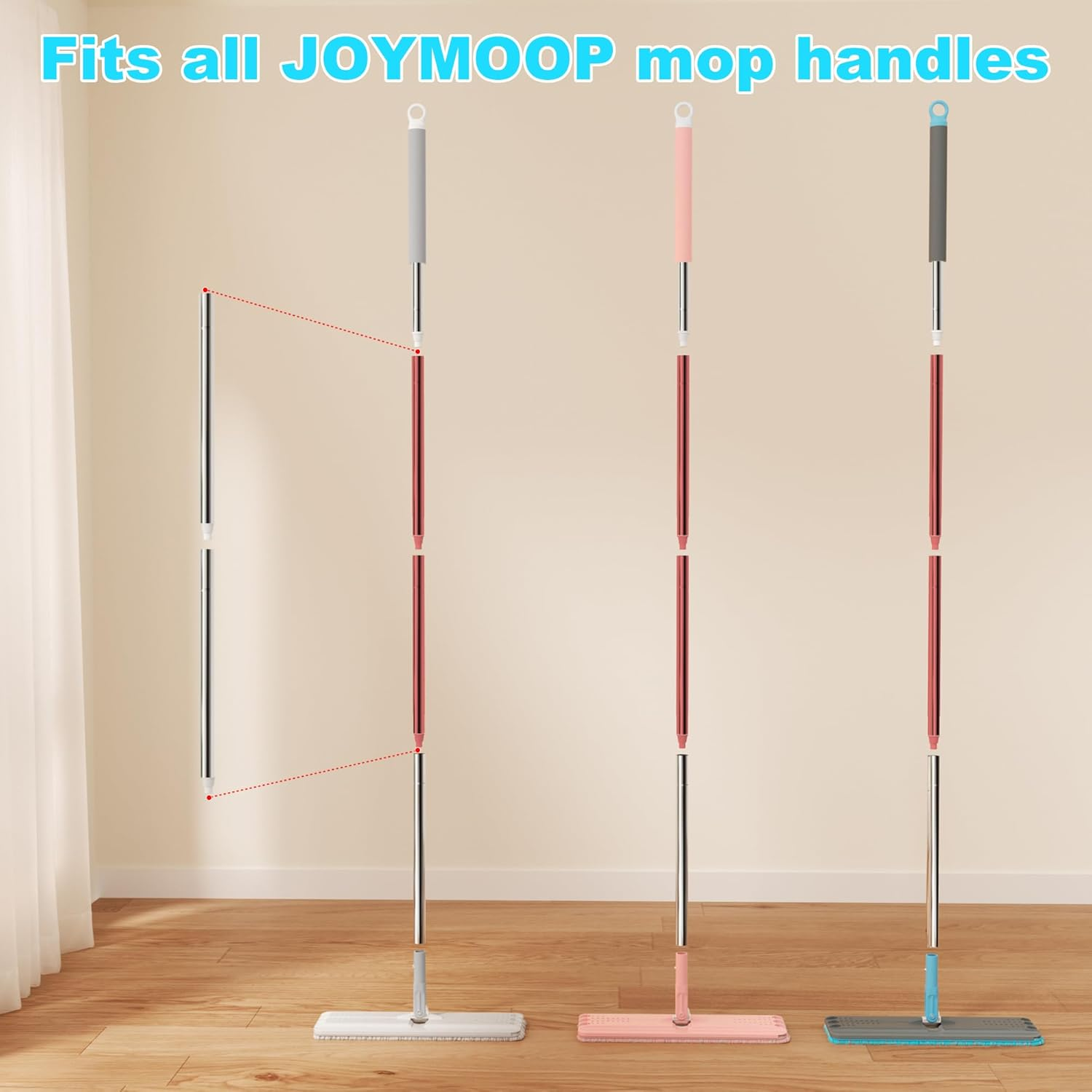 JOYMOOP Mop Handle Extension Rods, for Extending Flat Mop, Adjustable Steel Mop Handle Rods, 2 Pack image number 3