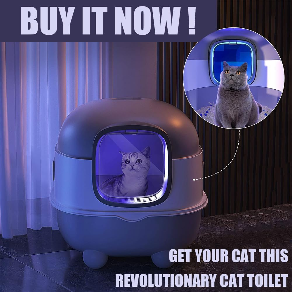 Cat Litter Box with Lid and Scoop UV Sterilization and Deodorization, Easy to Clean and Splash-Proof Detachable Cat Litter Tray with Hood for Medium and Small Cats 55X38X36Cm (Grey) image number 4