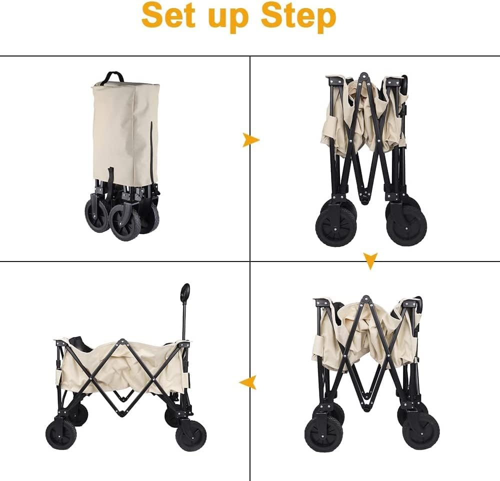 CULOTOL Collapsible Wagon with Large Capacity 160KG, Utility Wagons Carts Heavy Duty Foldable, Portable Folding Wagon with All-Terrain Wheels,Handle, Garden Cart for Beach, Sports, Shopping, Camping