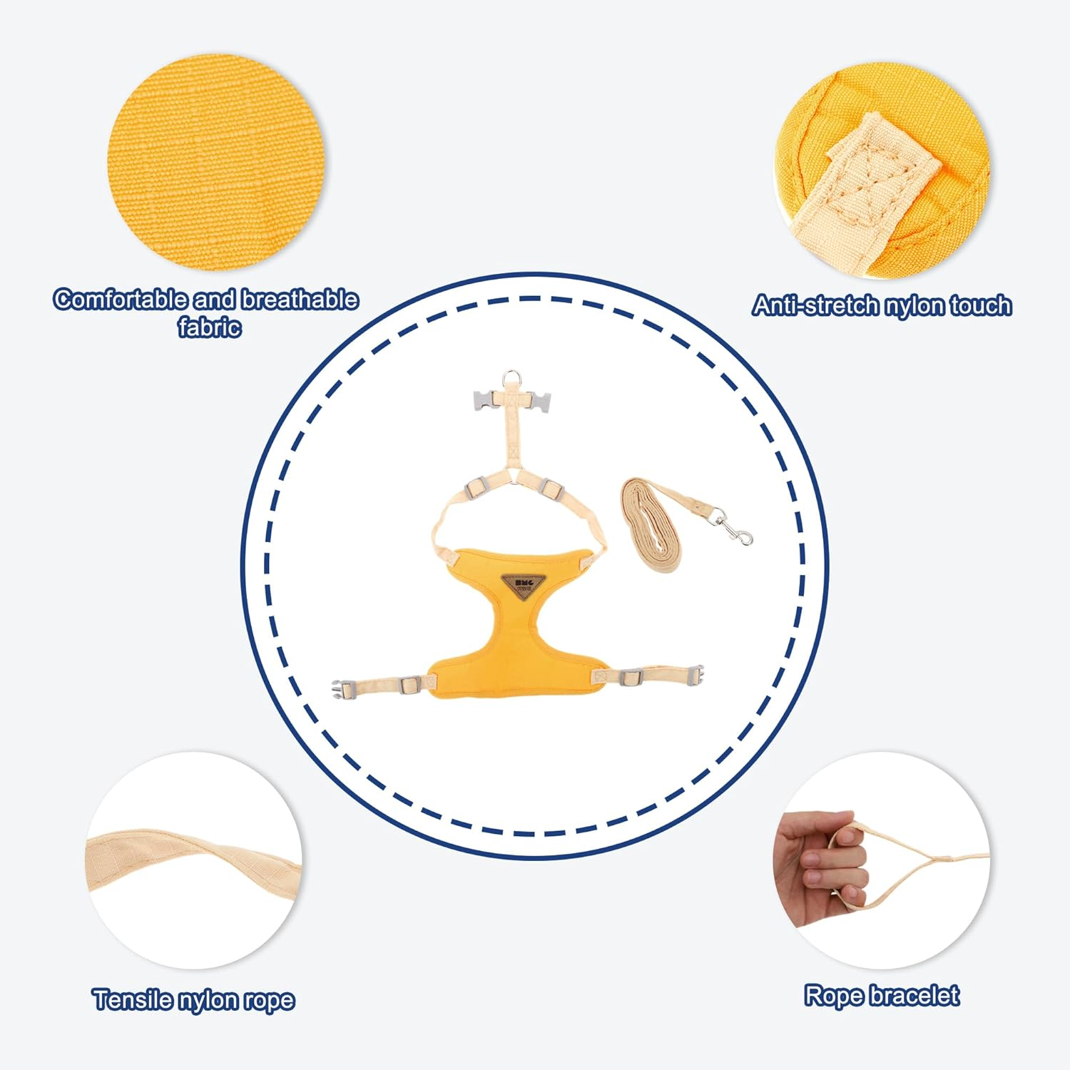 CAPASTEC Soft Cat Harness and Leash Set, Breathable Kitten Harness, Yellow, L image number 1