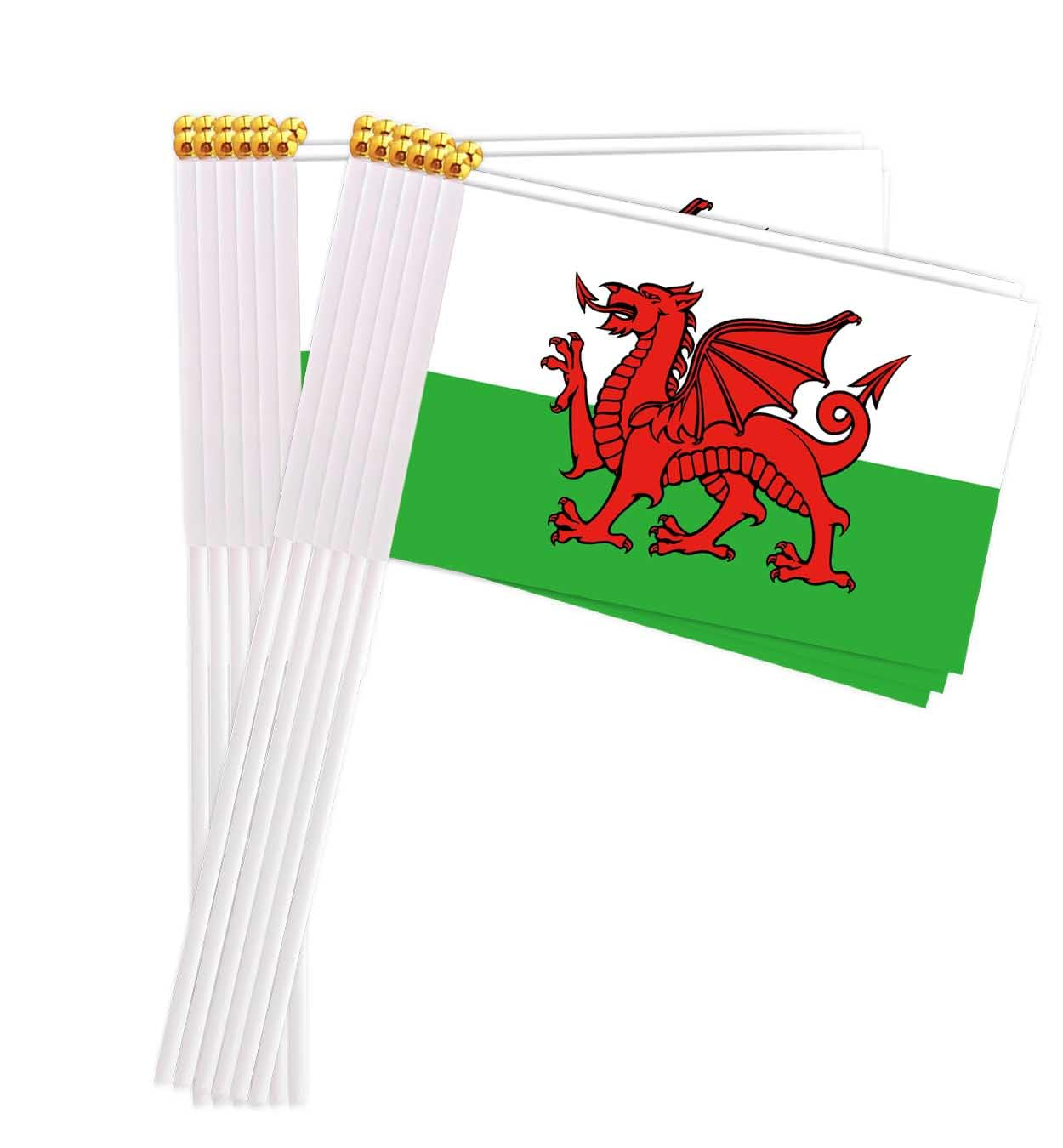 25 Packs Small Welsh Flags on Handheld Stick，Miniature Wales Dragon Flag for Outside,4X6 Inch Mini Hand Held Banner with Golden Topper,Patriotic Decorations image number 3